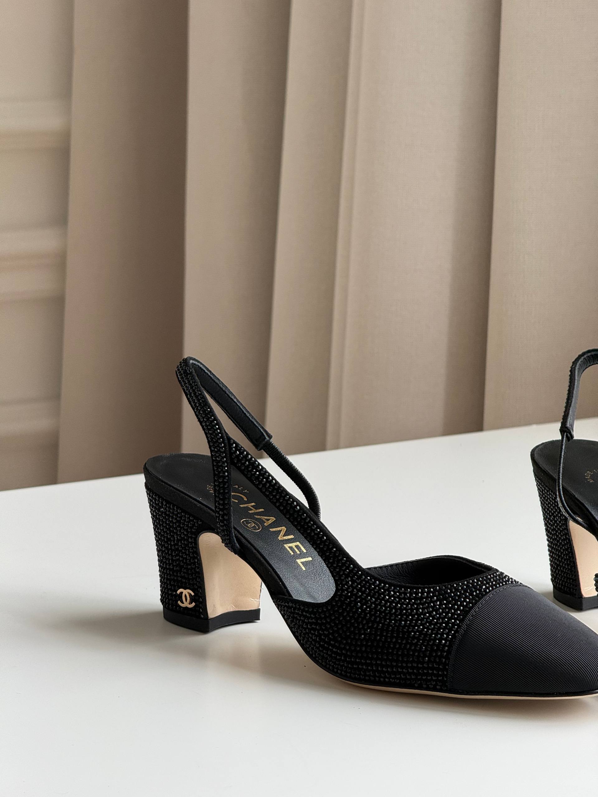 CHANEL Slingbacks, Strass and Satin