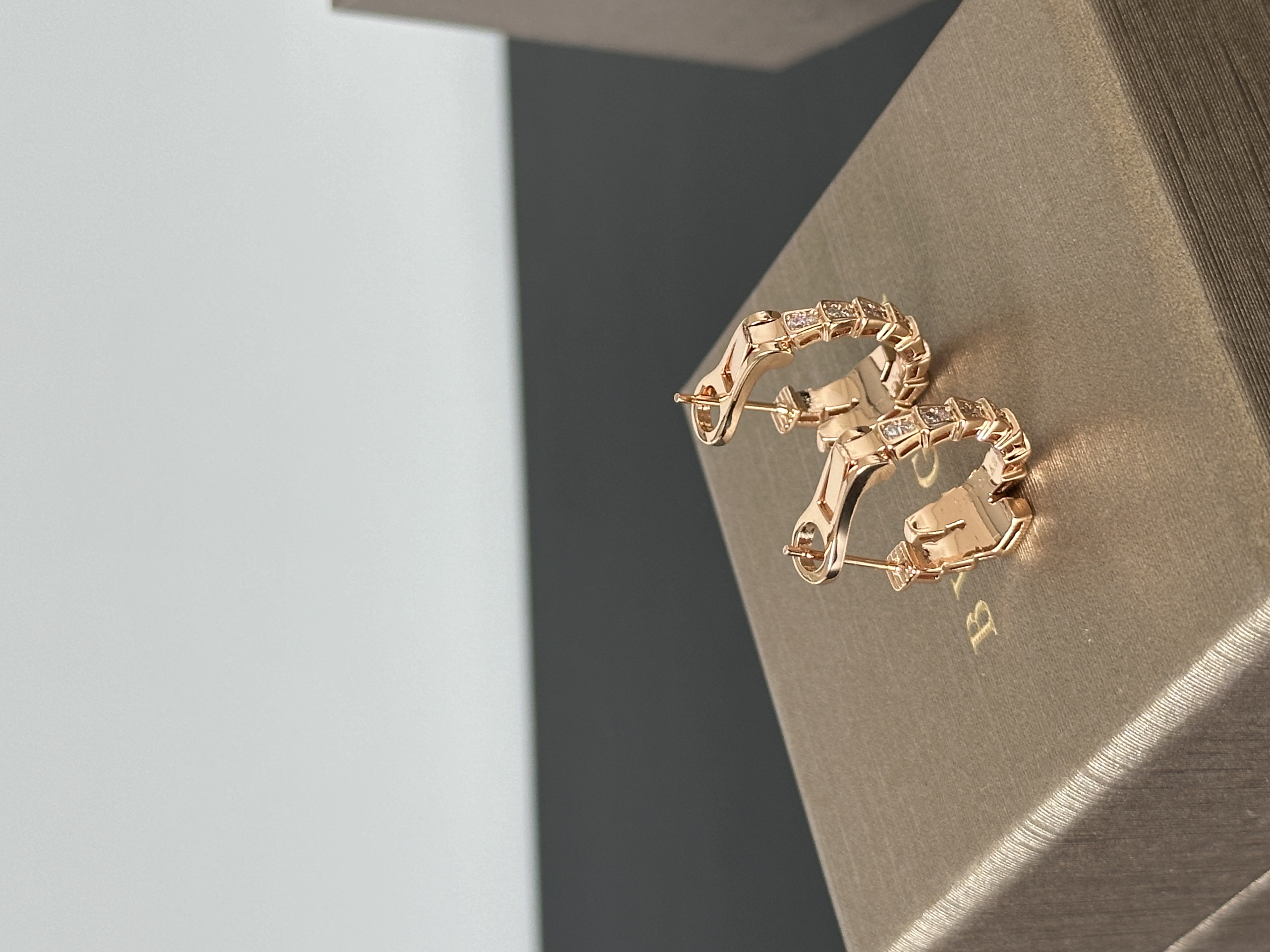 Bvlgari Serpenti Viper Rose Gold Half-pave Diamond Hoop Earrings