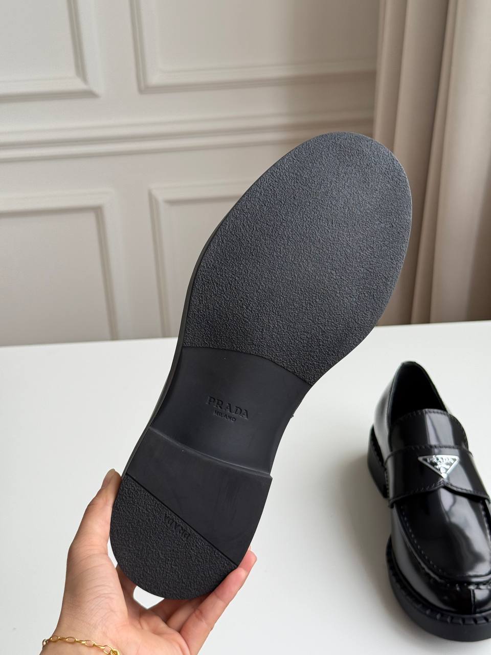 Prada Monolith Brushed Leather Loafers