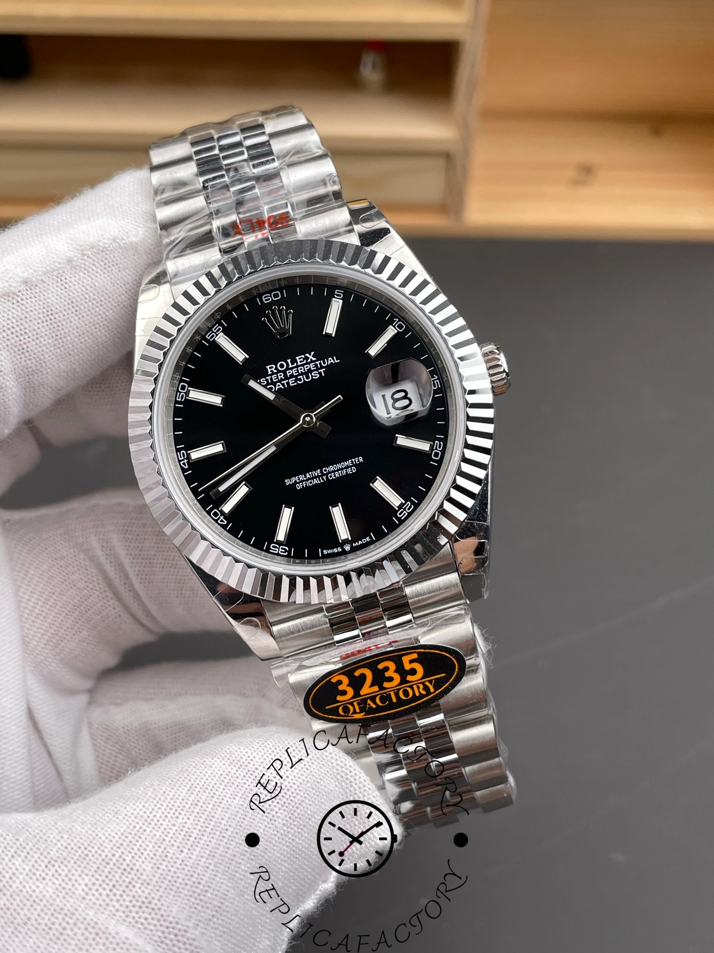 Rolex Datejust 41mm Stainless Steel 126334 0018 Black Index Jubilee