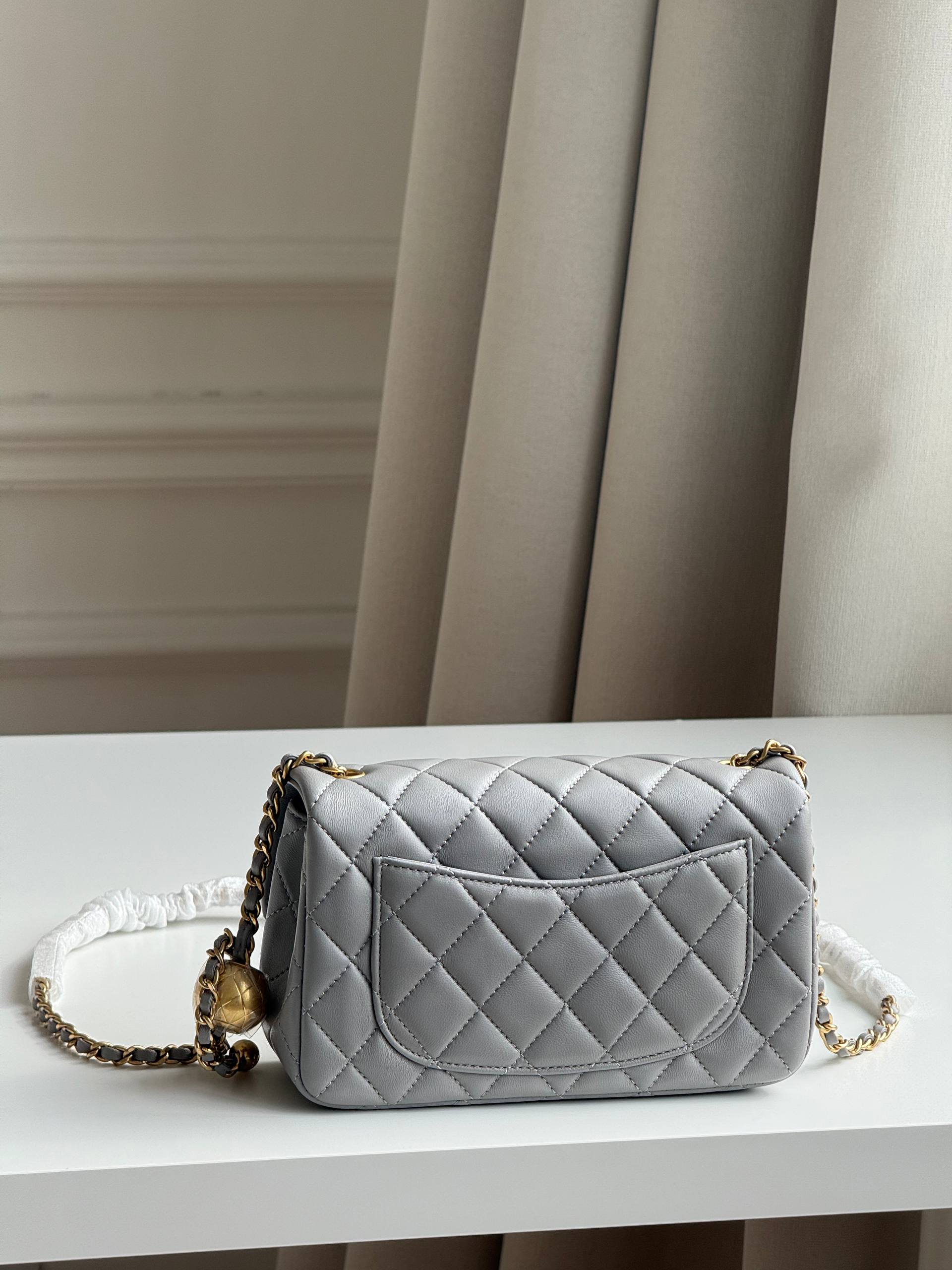 Chanel Classic Flap Mini Square Bag with Gold Ball Adjustment Buckle