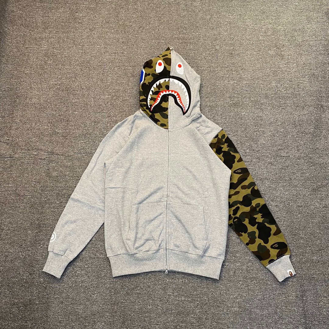 1:1 Best Quality Half Camo Zipper Hoodie Grey Color