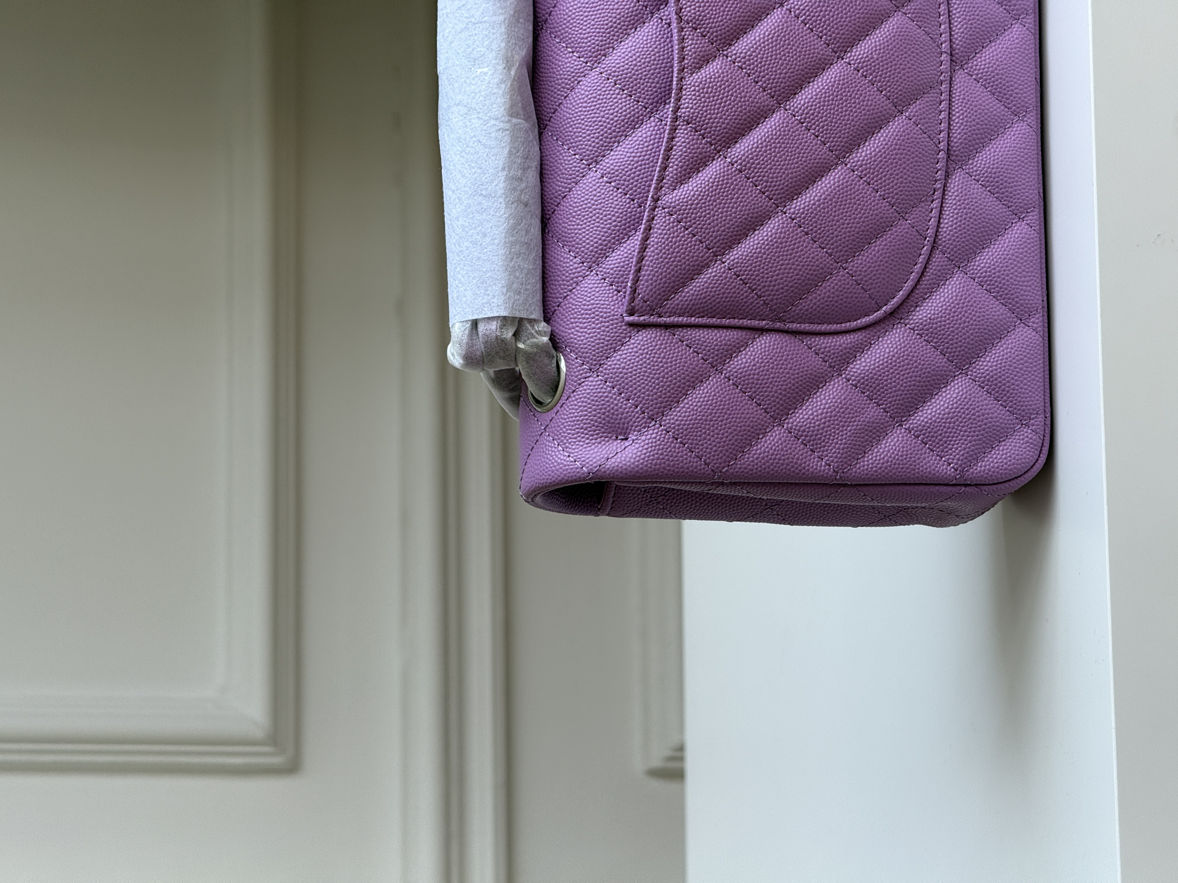 Chanel Light Purple Caviar Leather Quilted Classic Flap Medium Shoulder Crossbody Bag With Light Gold CC Turnlock