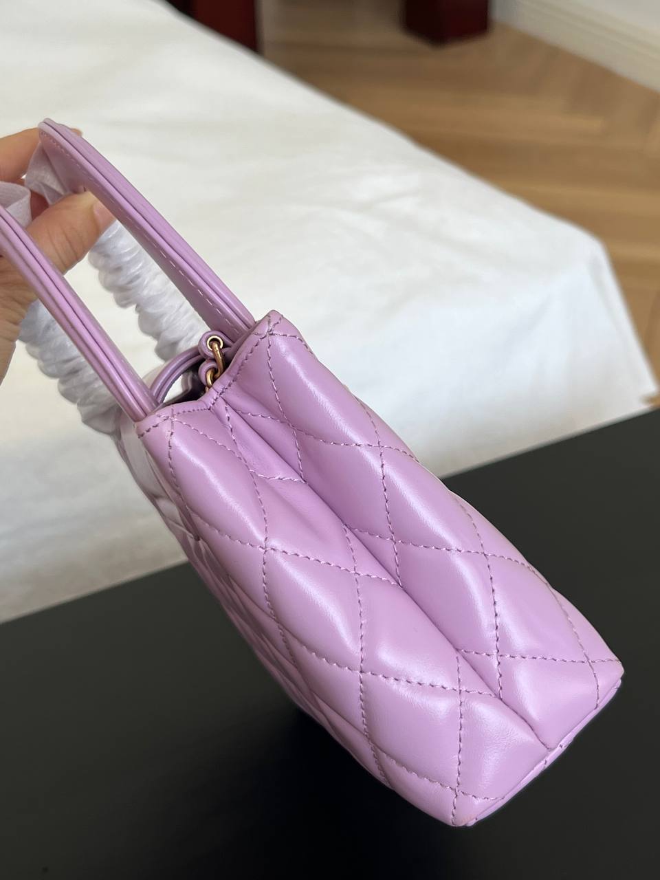Chanel Light Purple Quilted Leather Mini Top Handle Bag