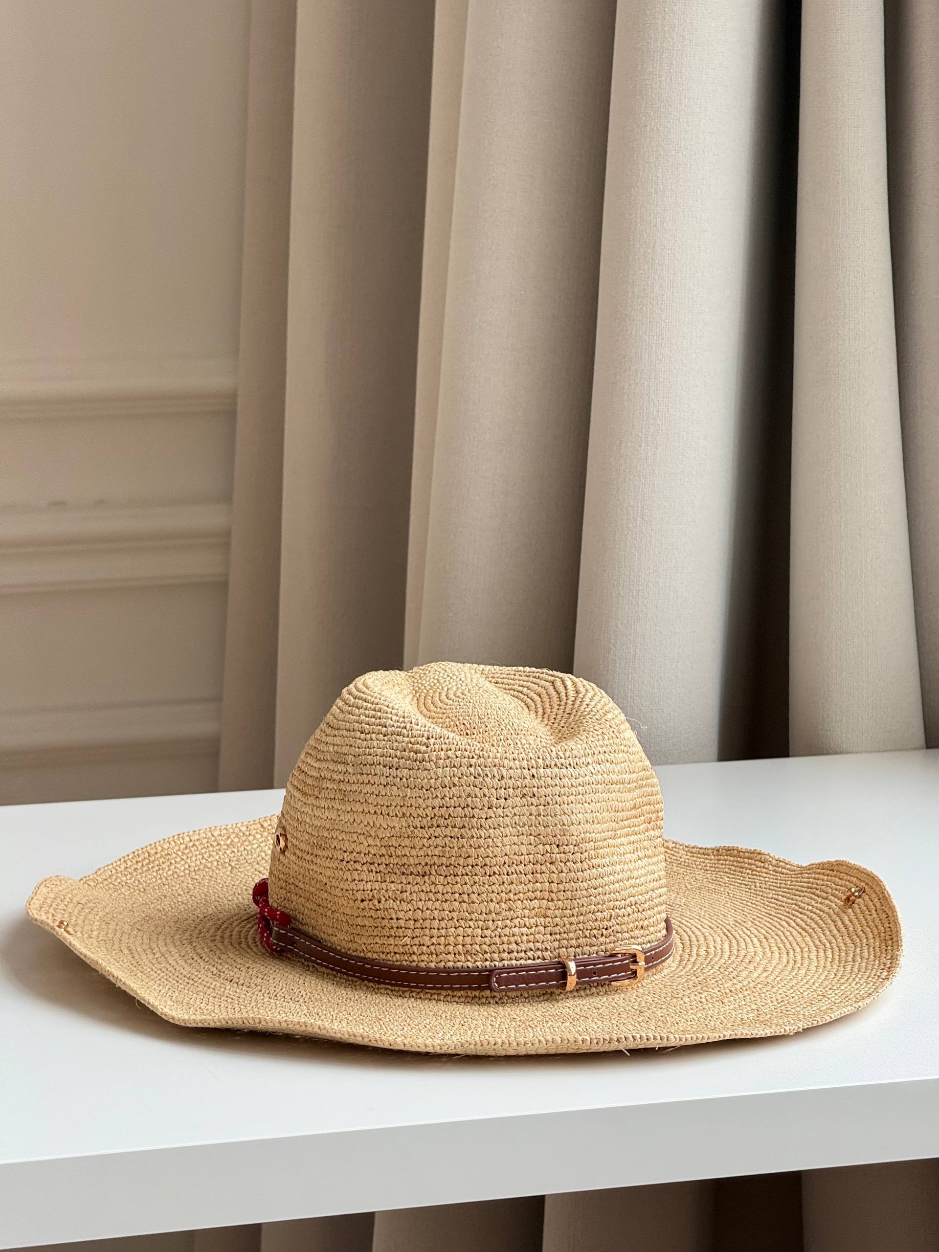 Miu Miu Raffia Woven Cowboy-Style Wide-Brim Straw Hat