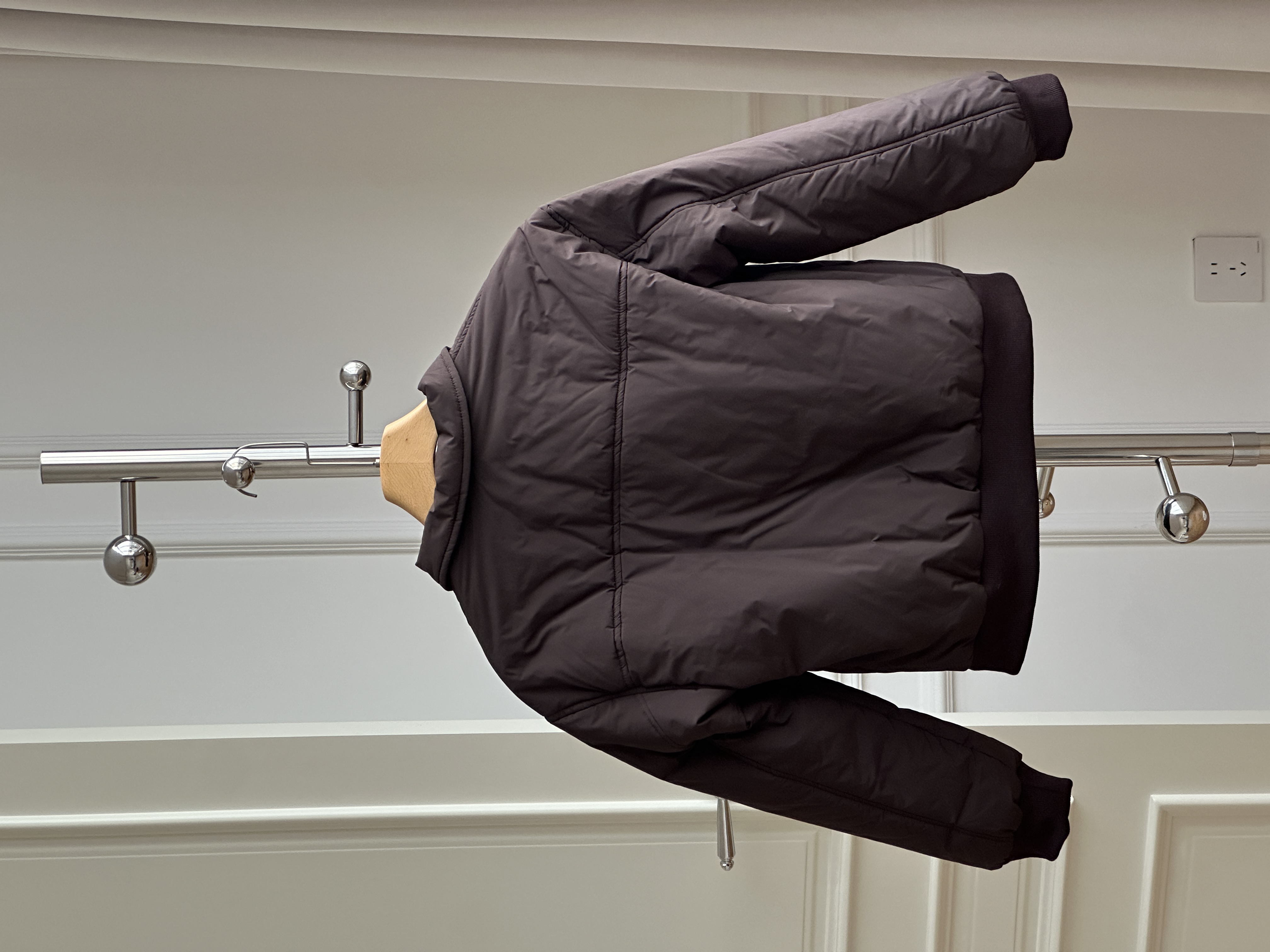 Prada Dark Brown Re-Nylon Triangle Logo Cropped Padded Bomber Jacket