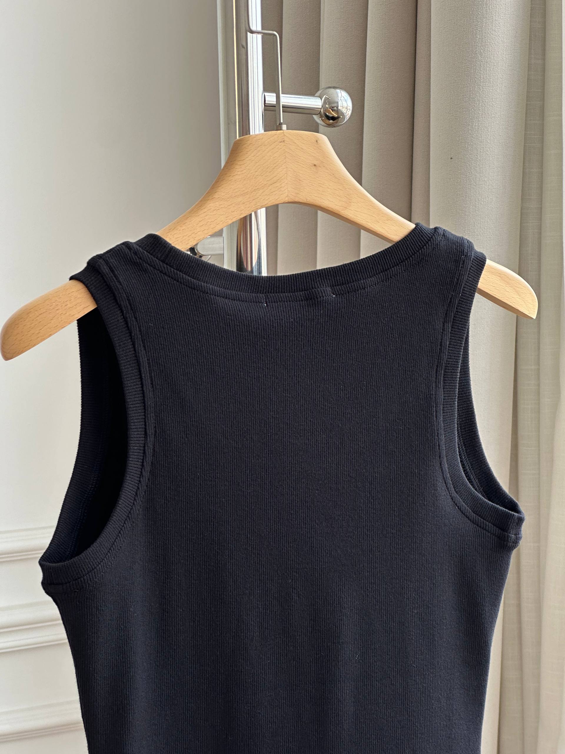 LOEWE Black Ribbed Embroidered Tank Top