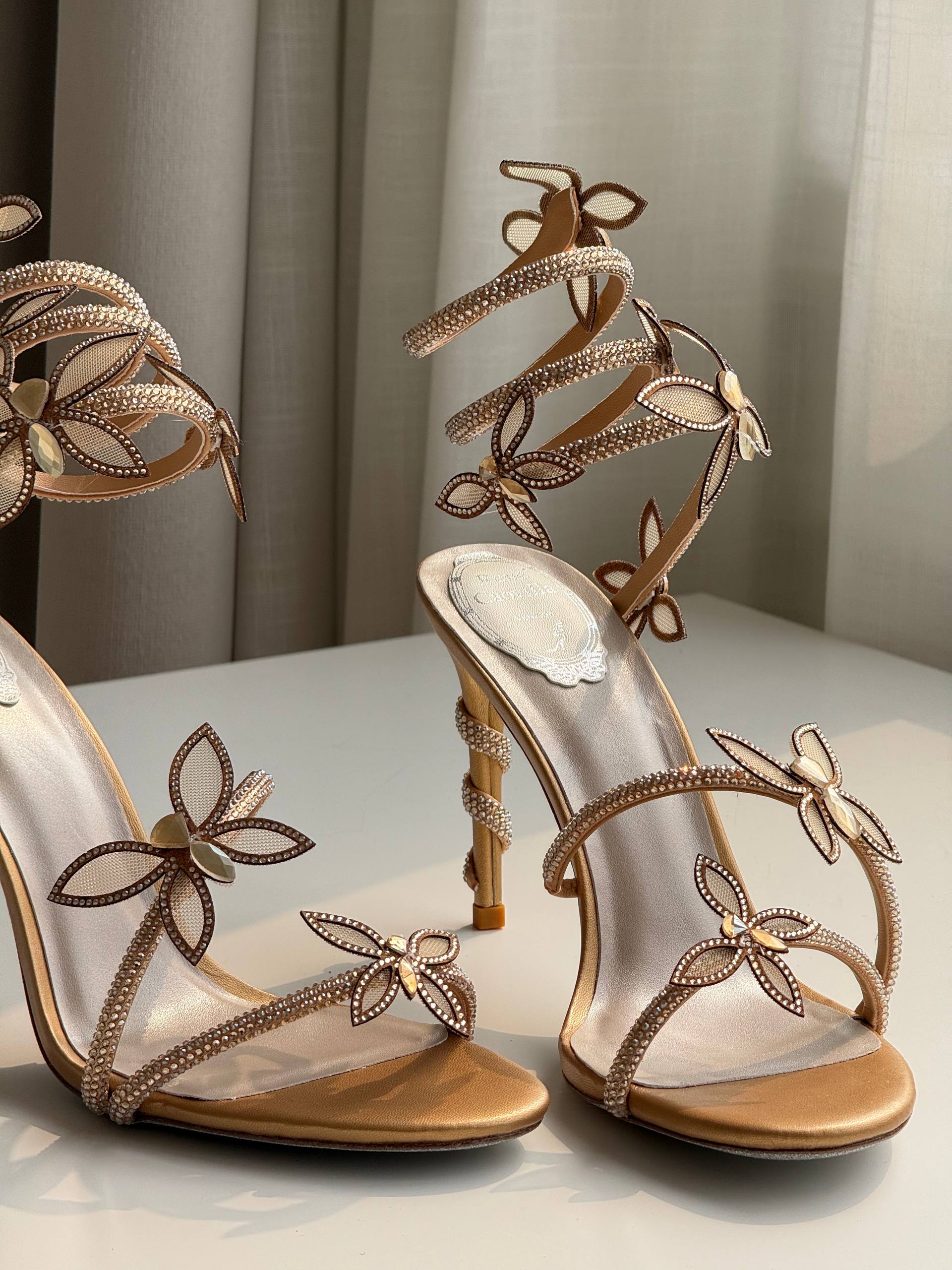 René Caovilla Margot Butterfly Crystal-Embellished Snake Wrap Sandals