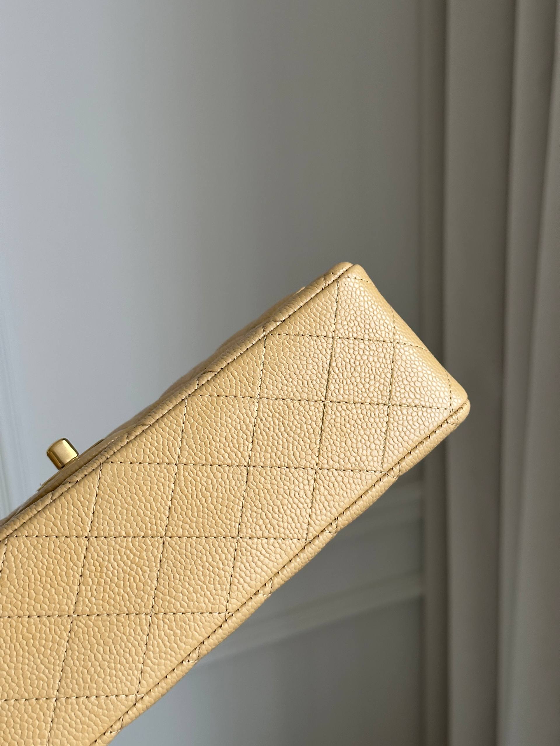 Chanel Medium Classic Flap Beige Caviar Leather Quilted Chain Bag