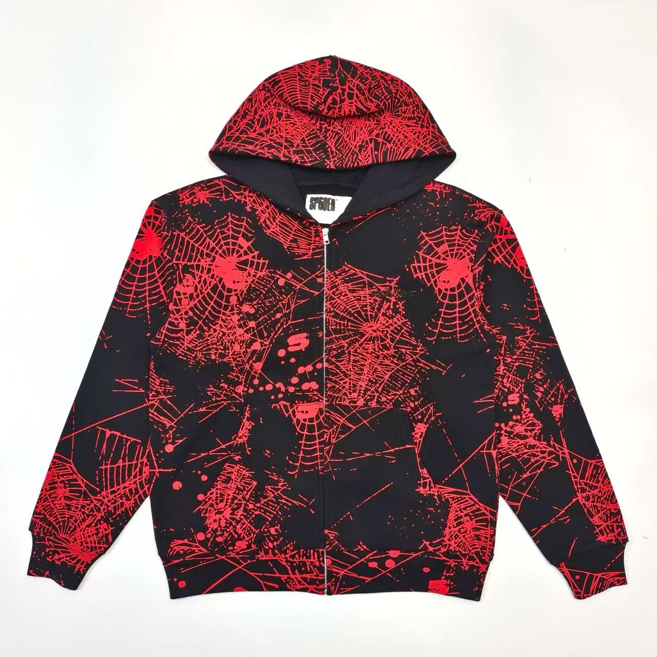 1:1 best quality Sp5der Red cobweb hoodie