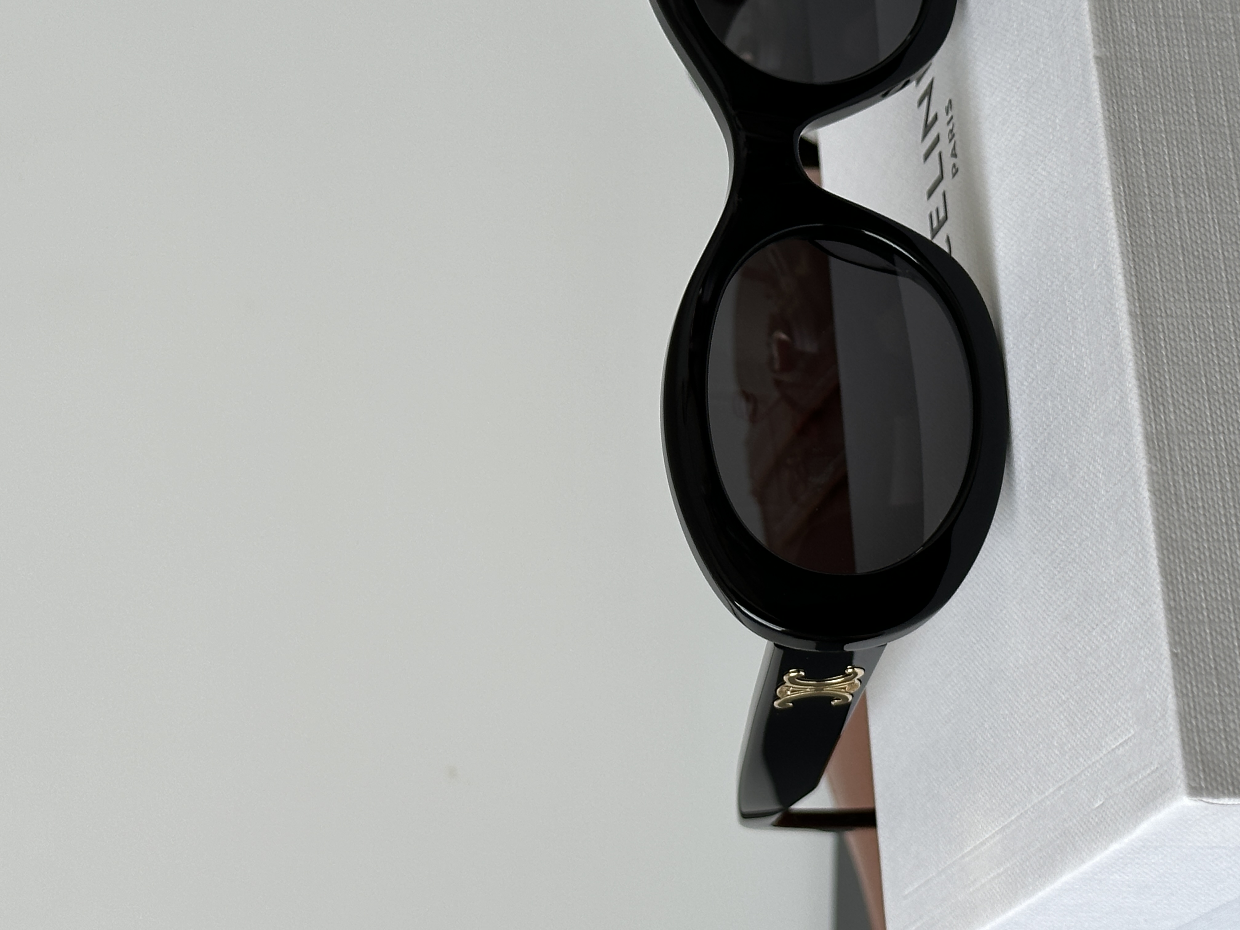 Celine Black Acetate Triomphe Oval Retro Sunglasses