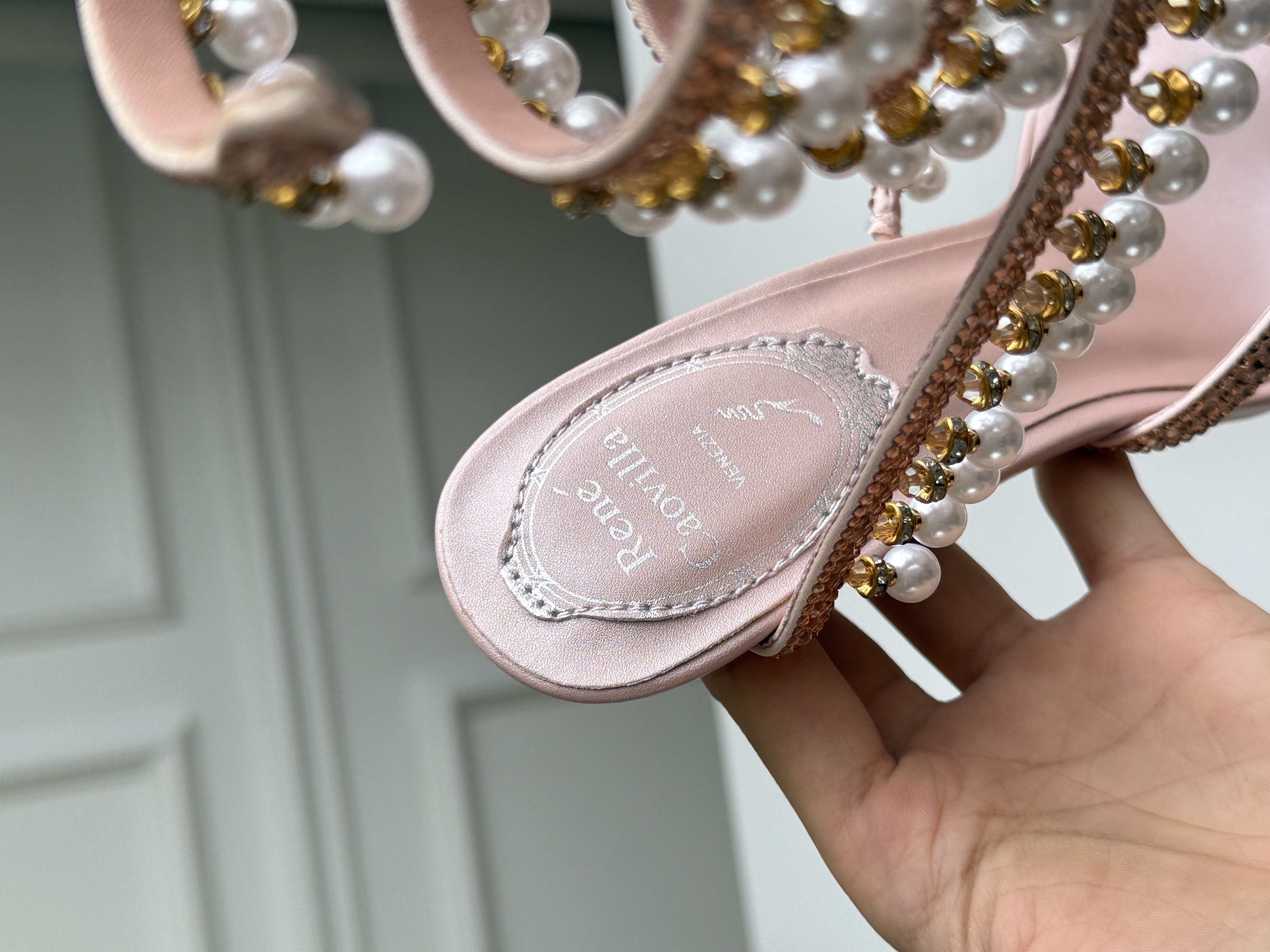 René Caovilla Chandelier Embellished Satin Wrap-Around Heeled Sandals