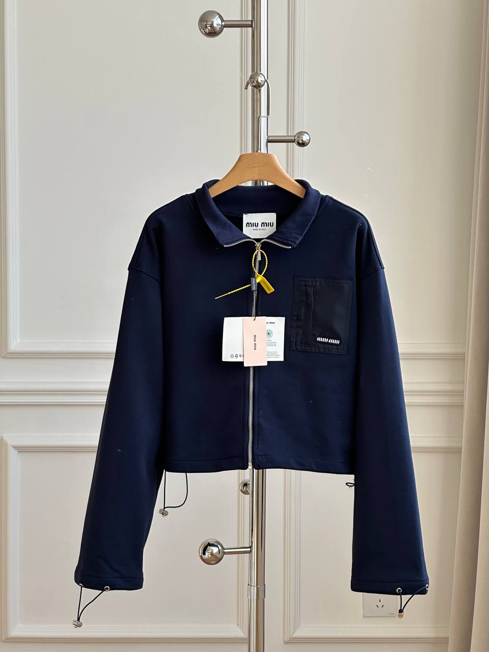 Miu Miu Cropped Drawstring Zip-Up Jacket