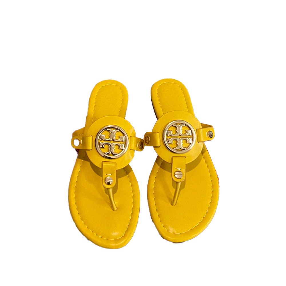 Tory Burch Leather Metal Logo Flip-flops Sandals Slide
