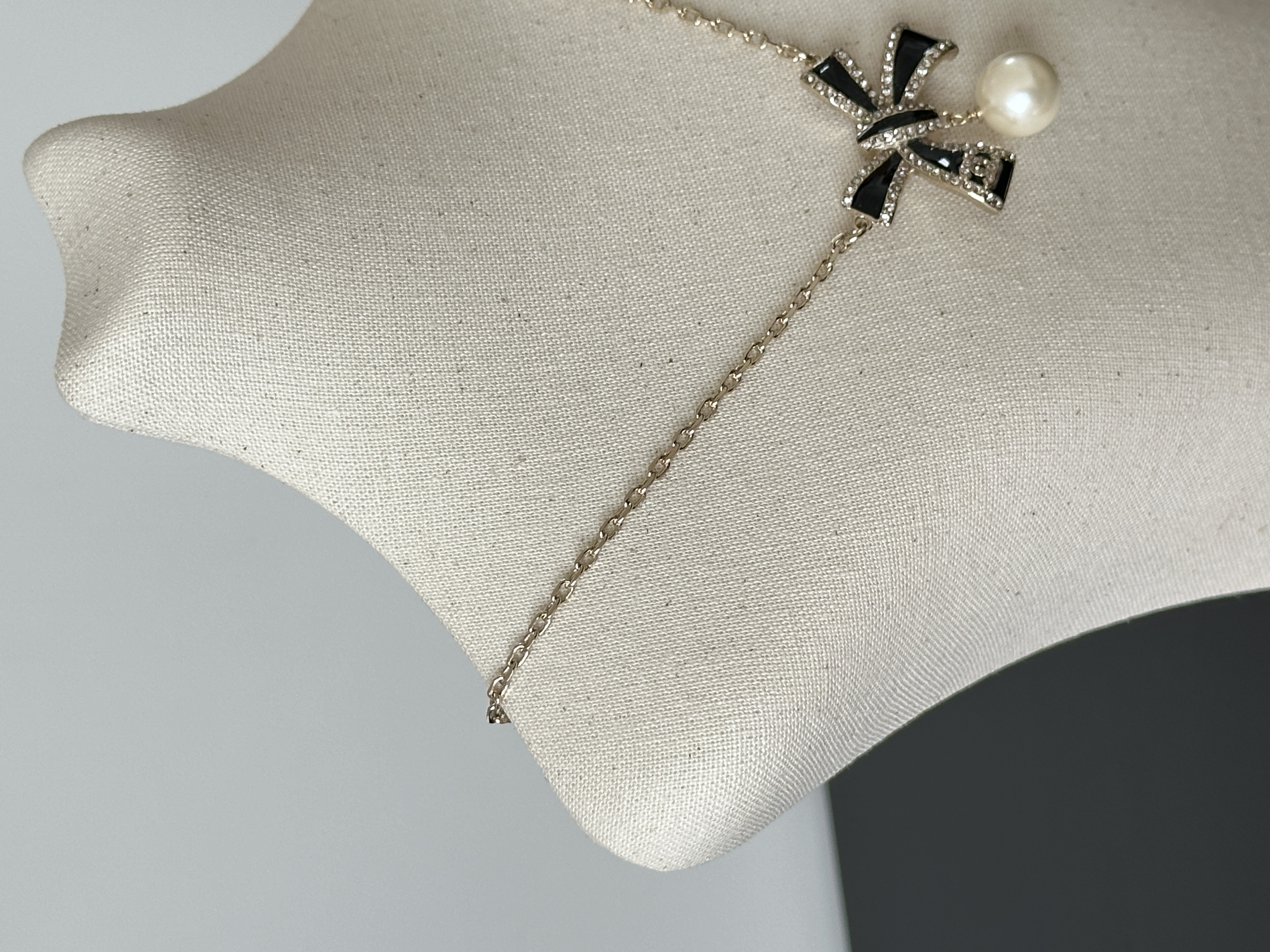 Chanel Bow Crystal Pearl Pendant Necklace