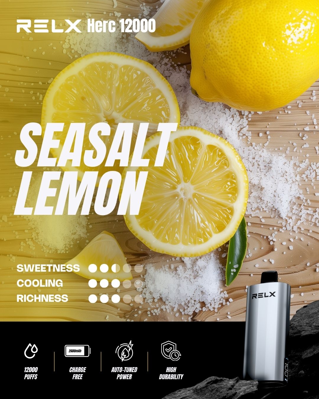 Relx Herc 12000 Puffs-SEASALT LEMON