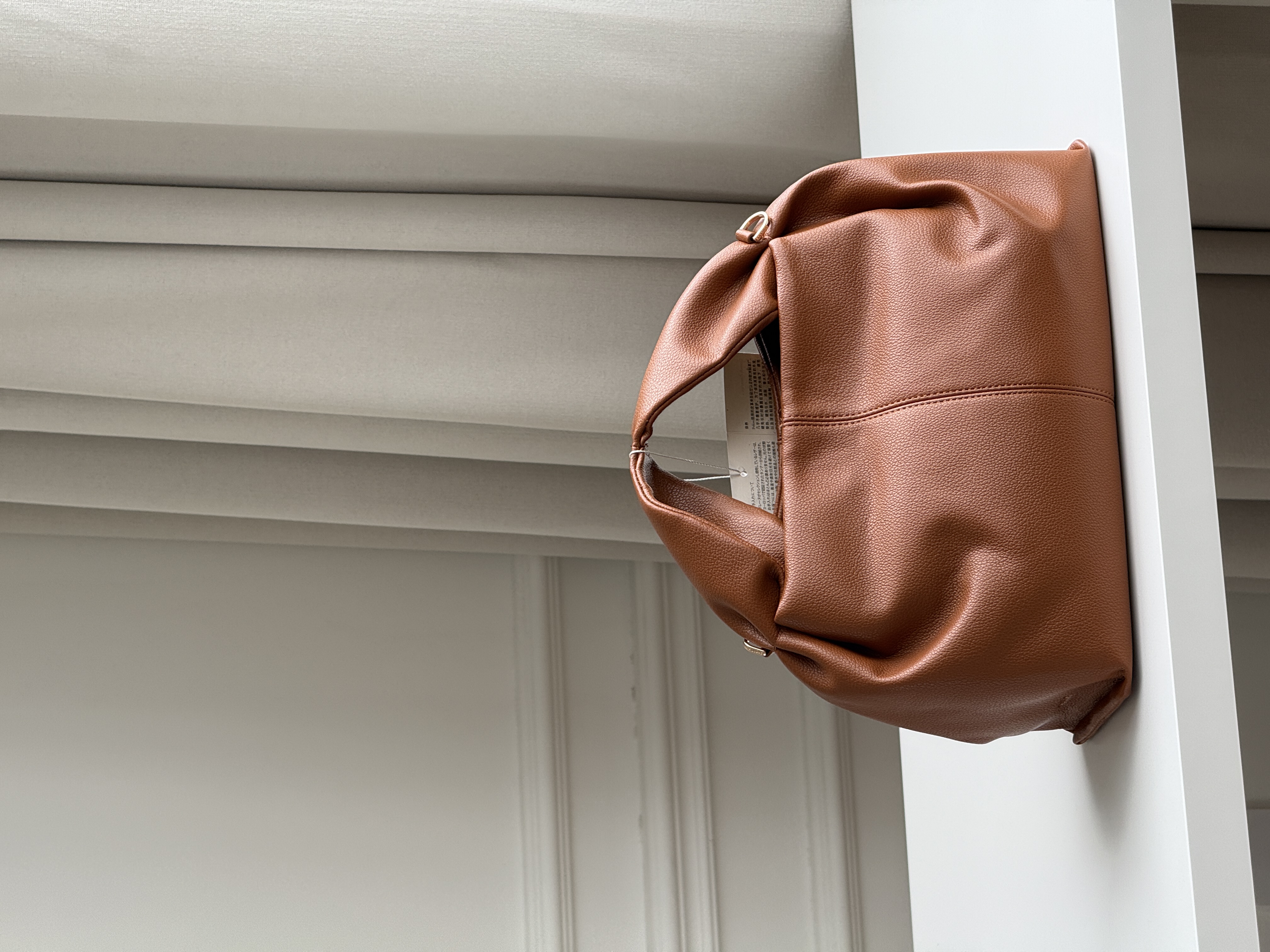 Caramel Brown Pebbled Soft Leather Ruched Handle Lazy Cloud Tote Bag