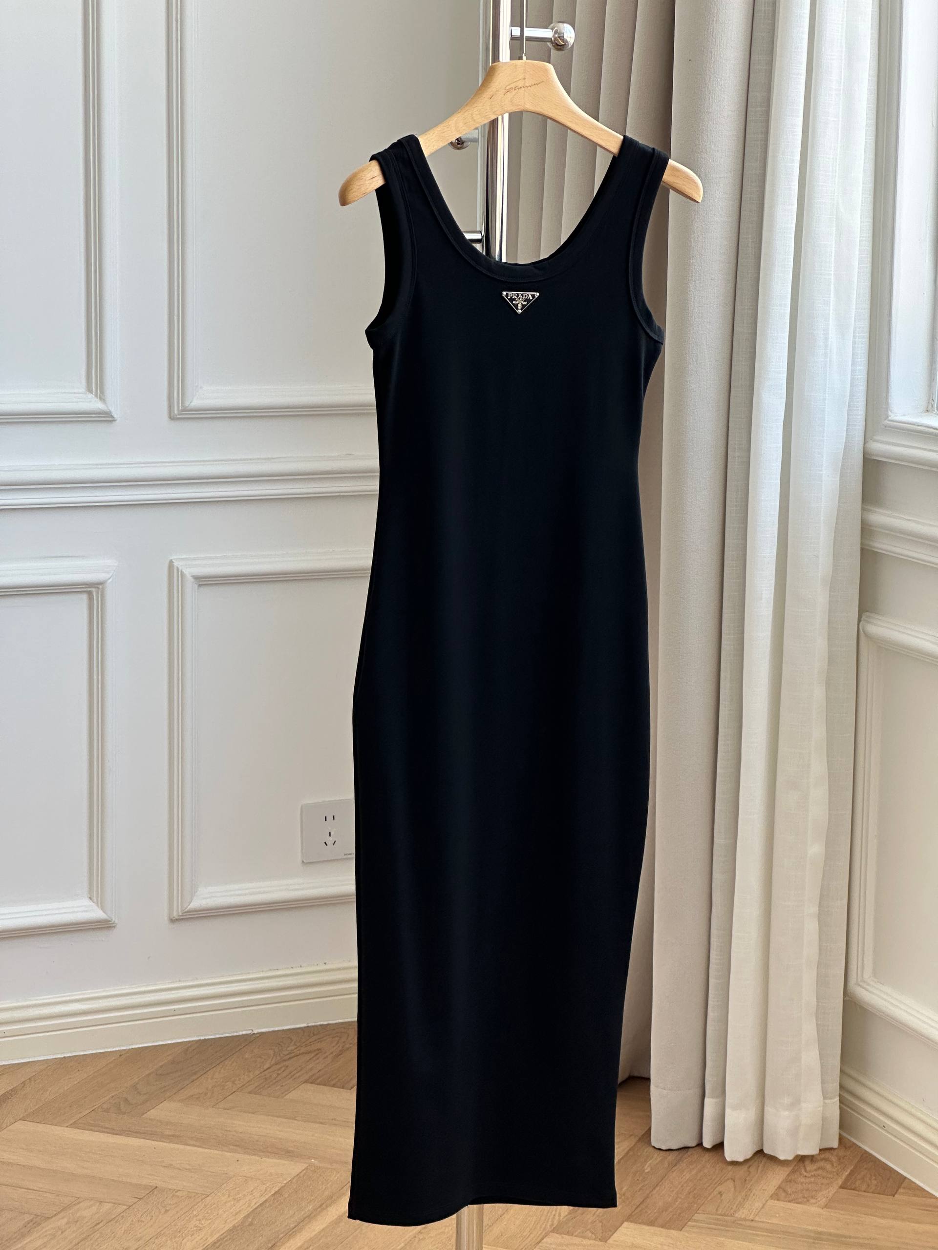 Prada Triangle Logo Fitted Sleeveless Tank Midi Dress