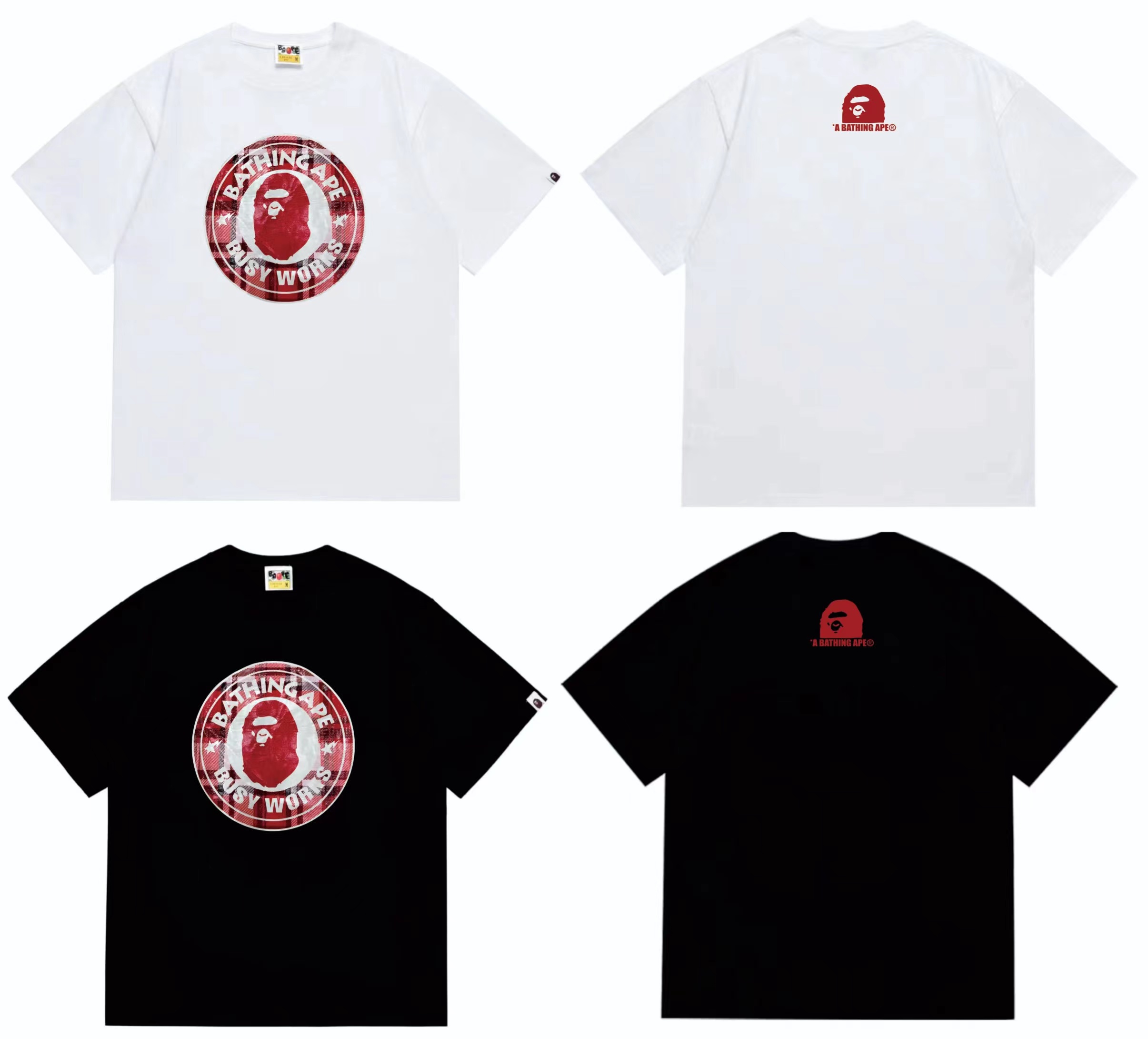 STA round plaid ape man head printed t shirt