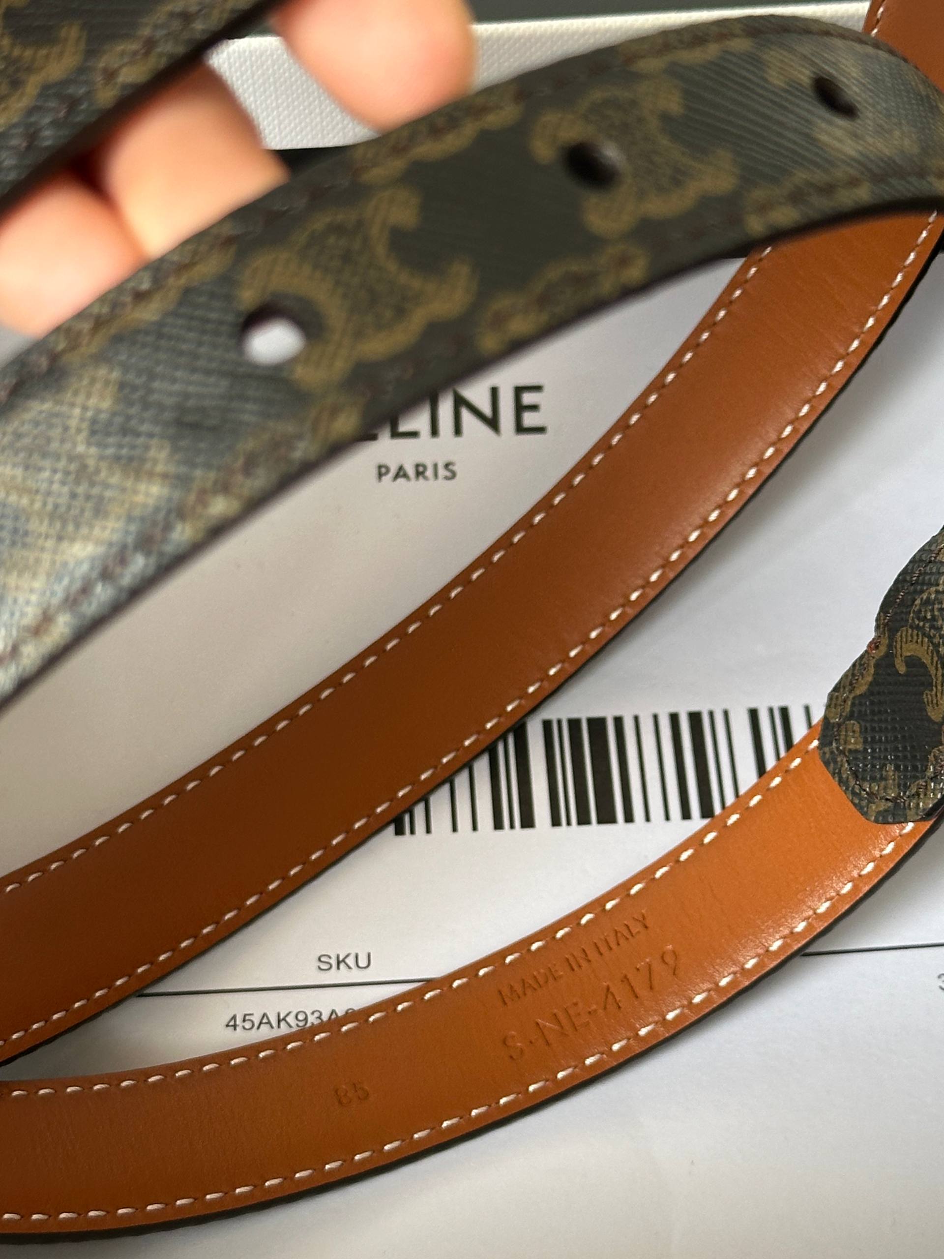 Celine Triomphe Gold Buckle Monogram Coated Canvas Leather Belt