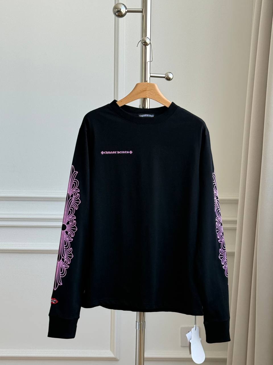 Chrome Hearts Pink Floral Horseshoe Long Sleeve Tee