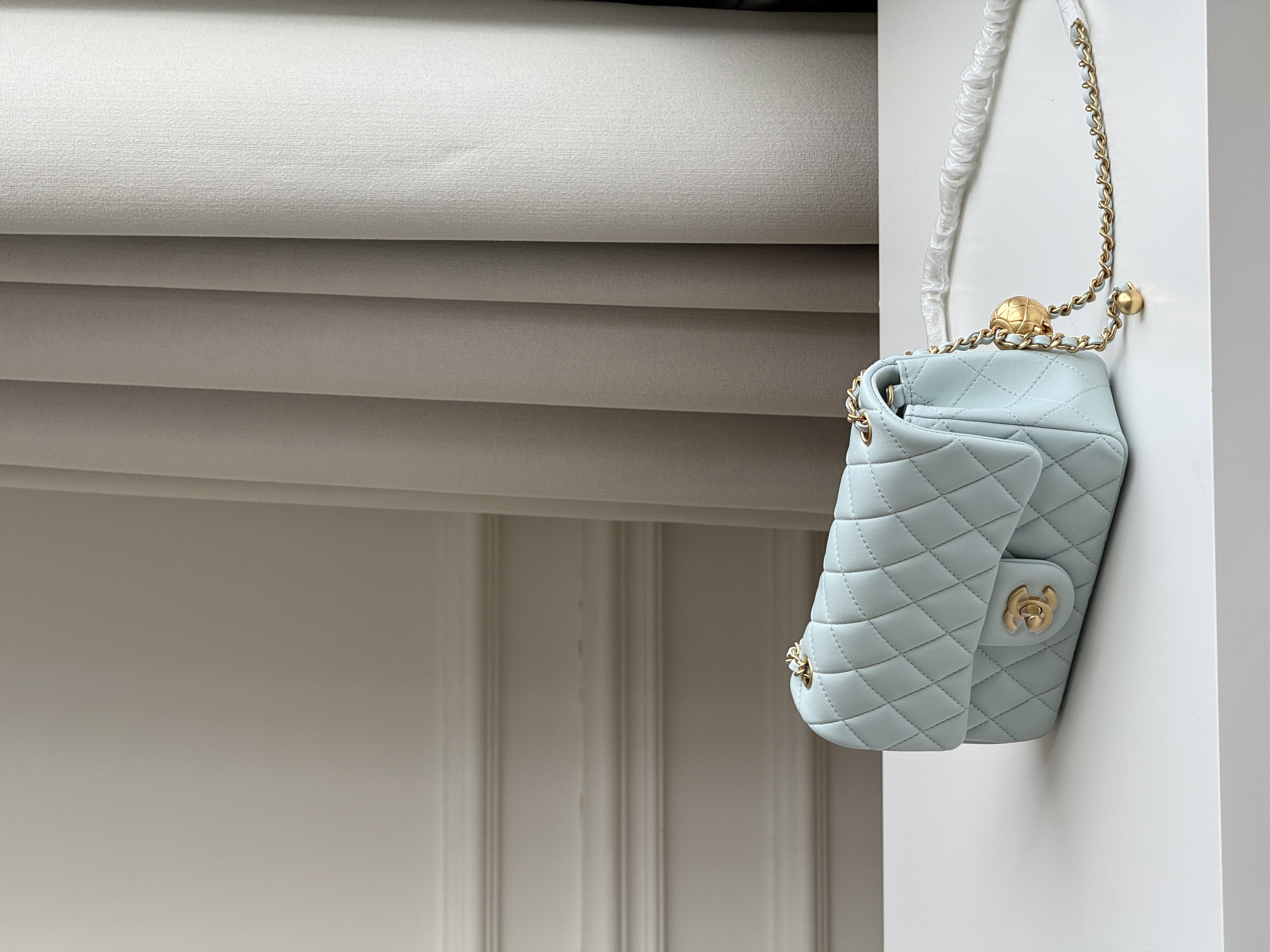 Chanel Light Blue Caviar Leather Classic Flap Silver CC Chain Bag