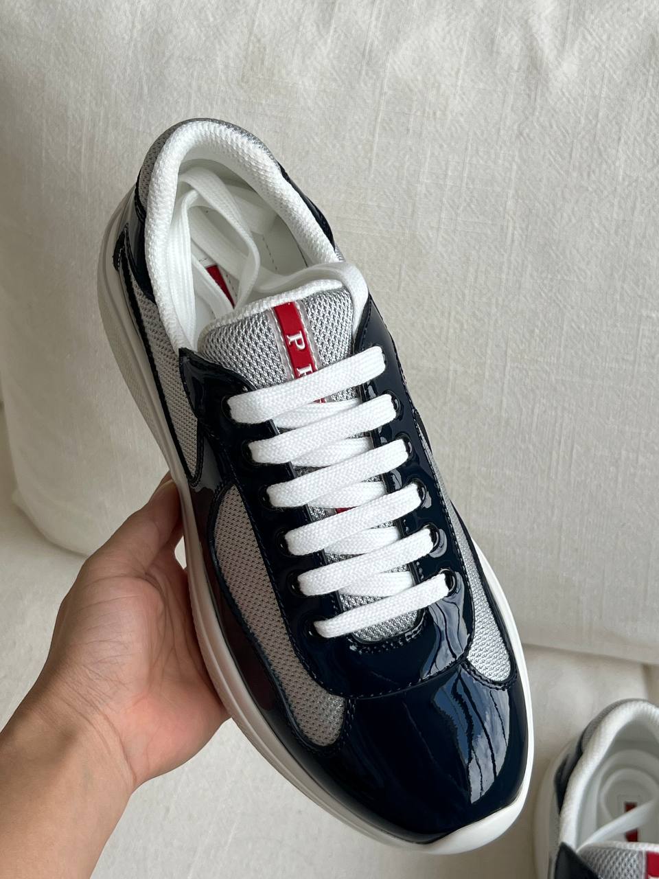 Prada Patent Leather Mesh Panel Chunky Sole Casual Sneakers