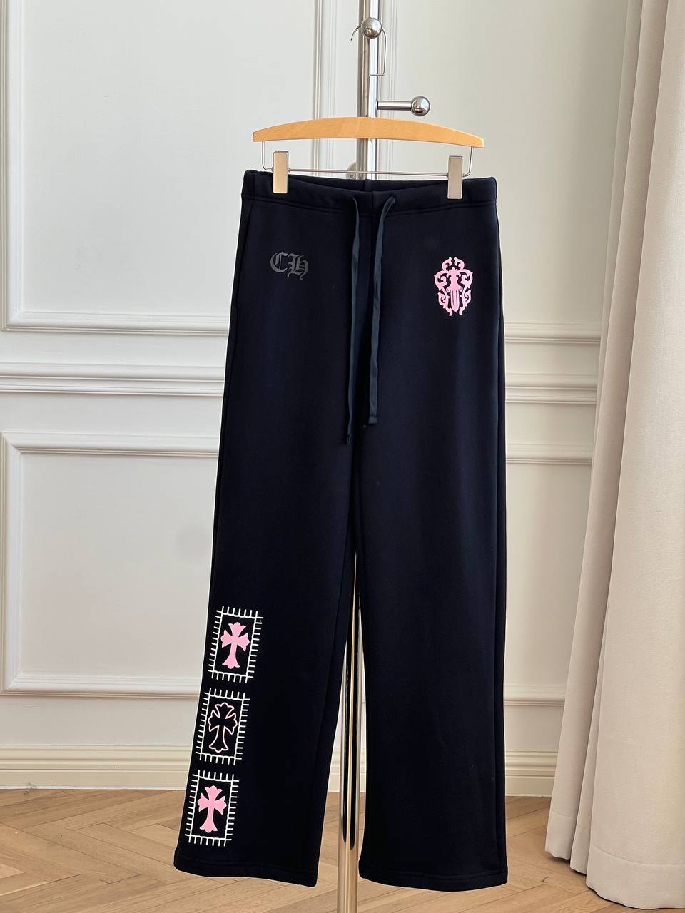 Chrome Hearts Pink Cross Patch Drawstring Wide-Leg Sweatpants