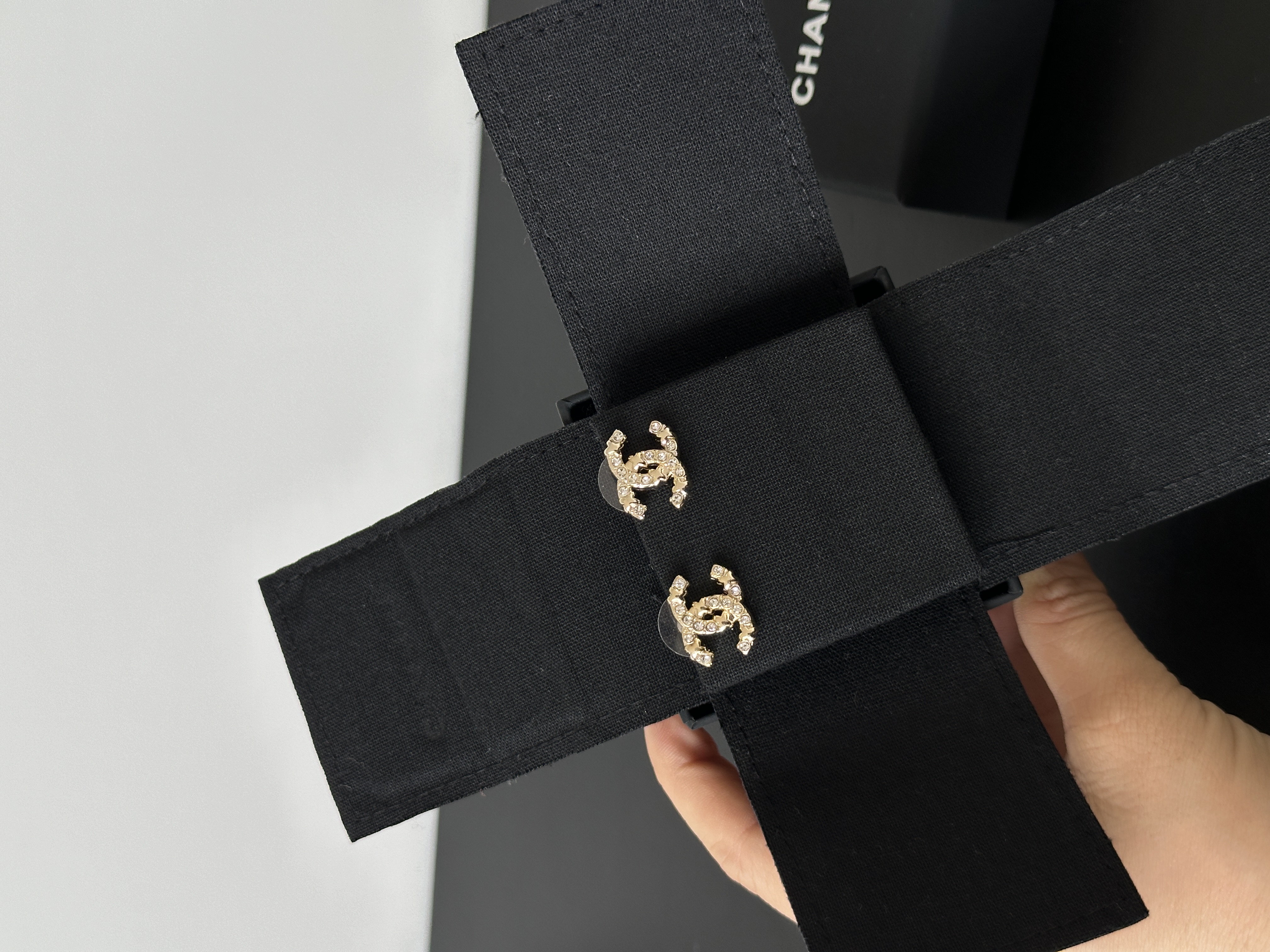 Chanel Light Gold Irregular Crystal Interlocking CC Stud Earrings