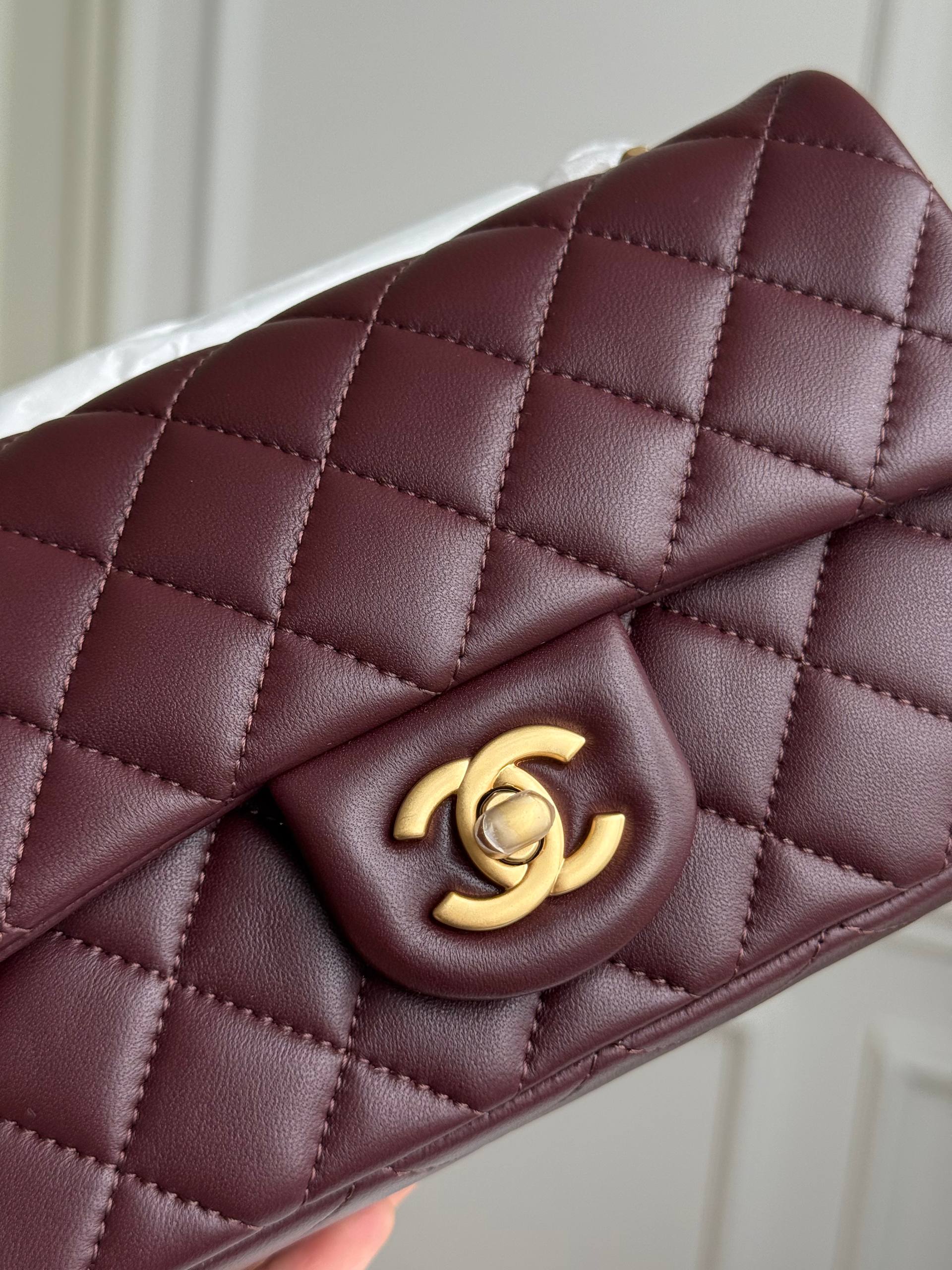 Chanel Mini Classic Flap Burgundy Lambskin Crossbody Bag