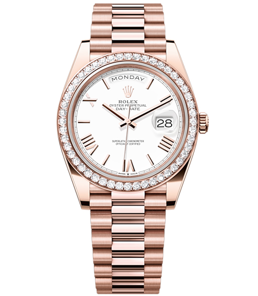 Rolex Day-Date 40, Presidential White dial, Diamond Bezel, President bracelet, Watch 228345rbr-0012【1:1 Replica】