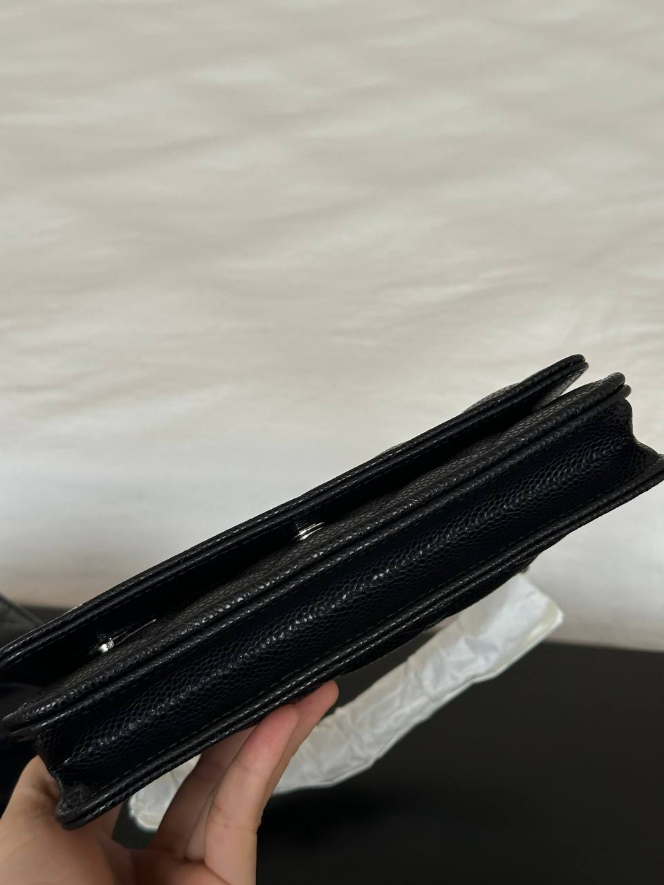 Chanel Black Caviar Leather Wallet On Chain Silver Hardware