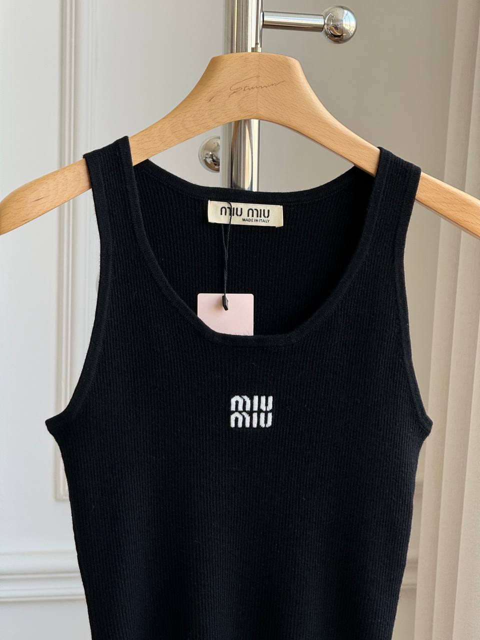 Miu Miu Ribbed Knit Tank Top with Intarsia Logo