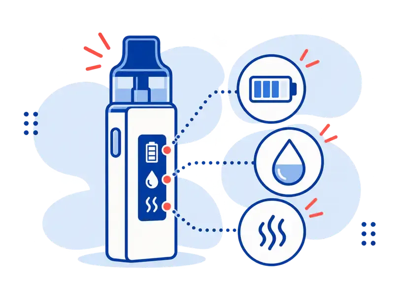 Visual Guide: Battery, Liquid and Mode Indicators — OZ illustrated guide cover