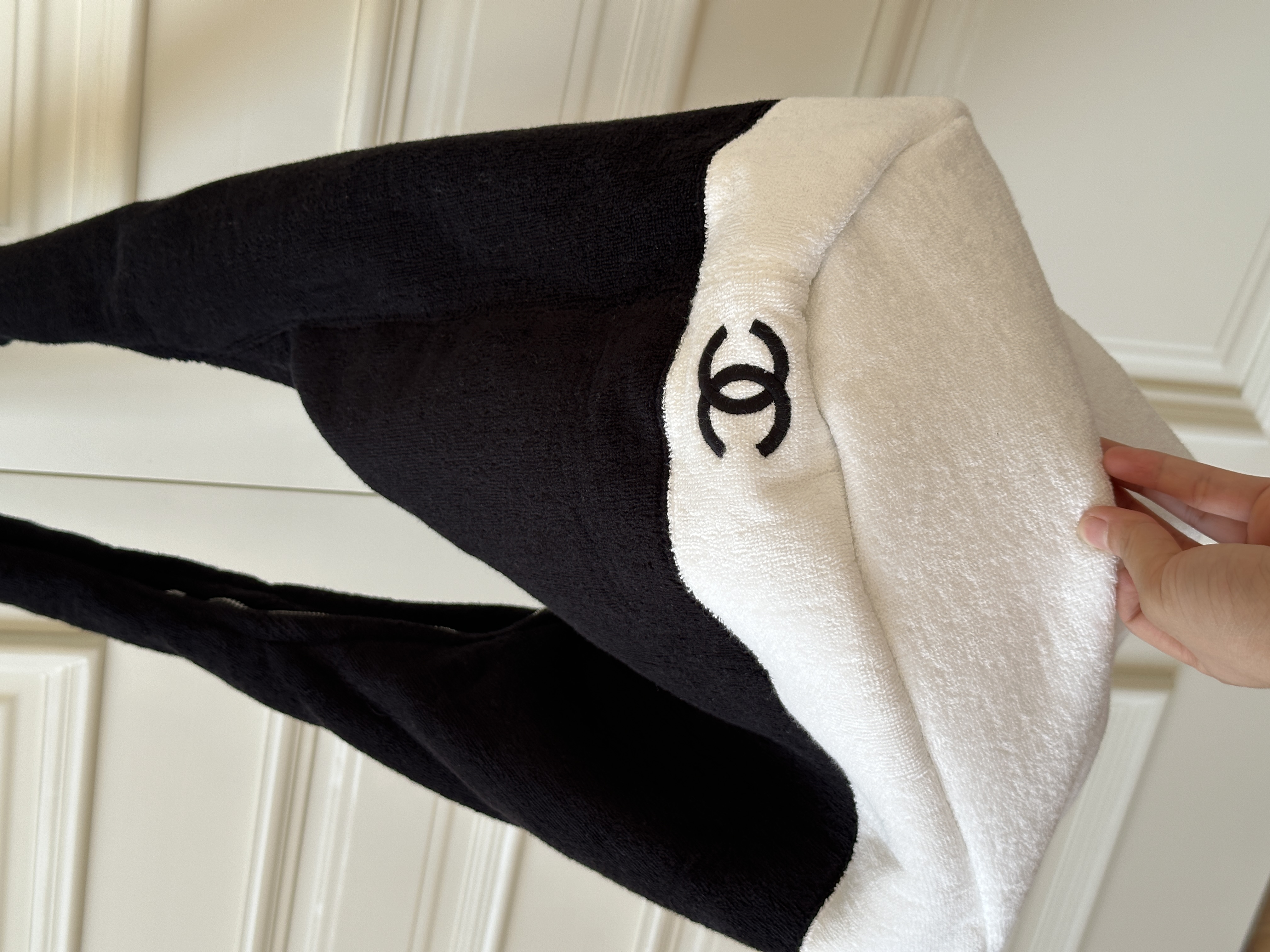 Chanel Black and White Terry Cloth Beach Bag
