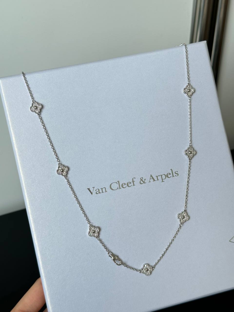 Van Cleef & Arpels Sweet Alhambra 10 Motifs Diamond Necklace, White Gold