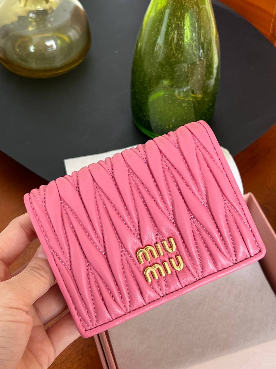 Miu Miu Hot Pink Matelassé Lambskin Compact Flap Wallet