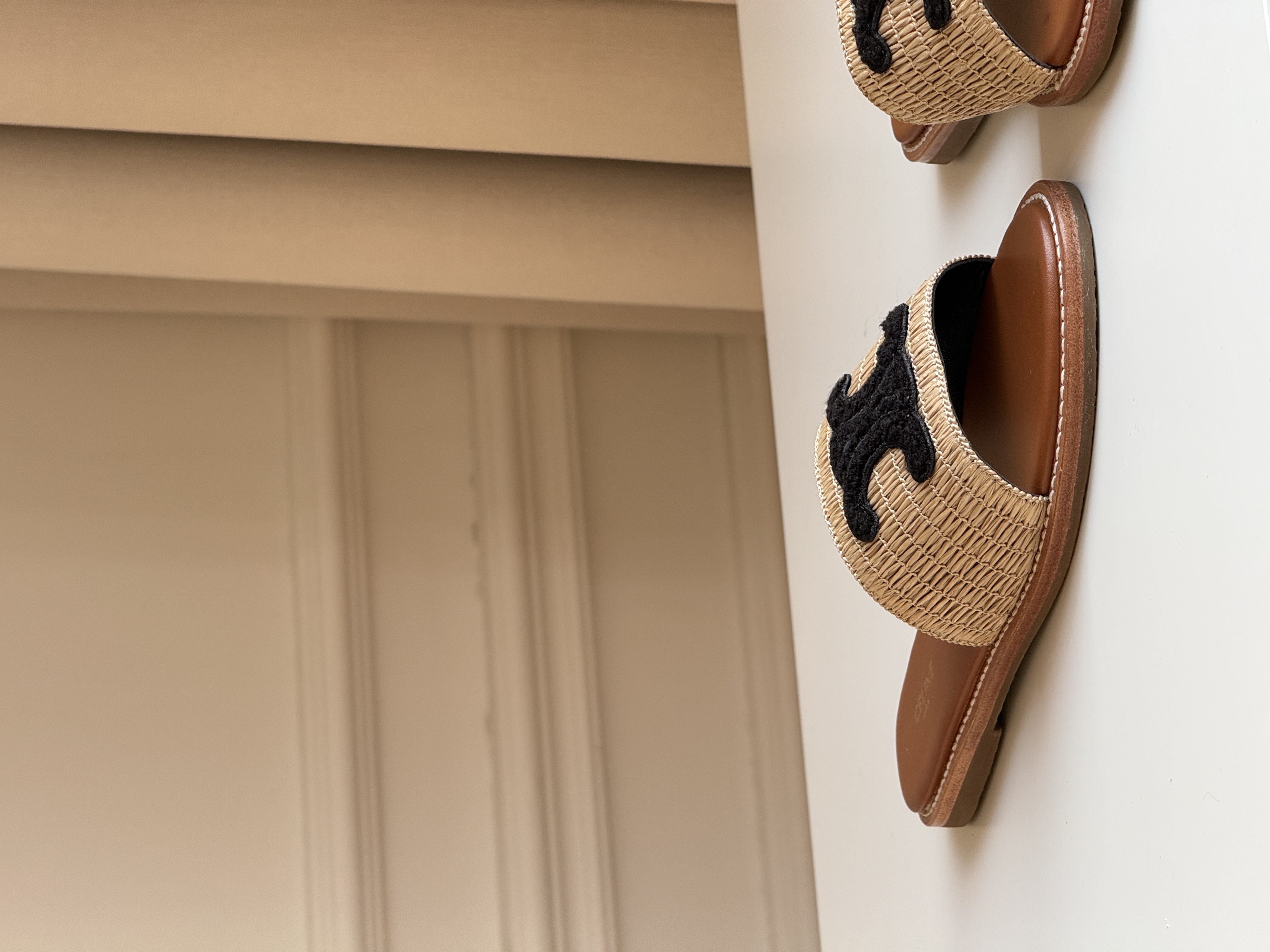 Celine Lympia Raffia Triomphe Slide Sandal