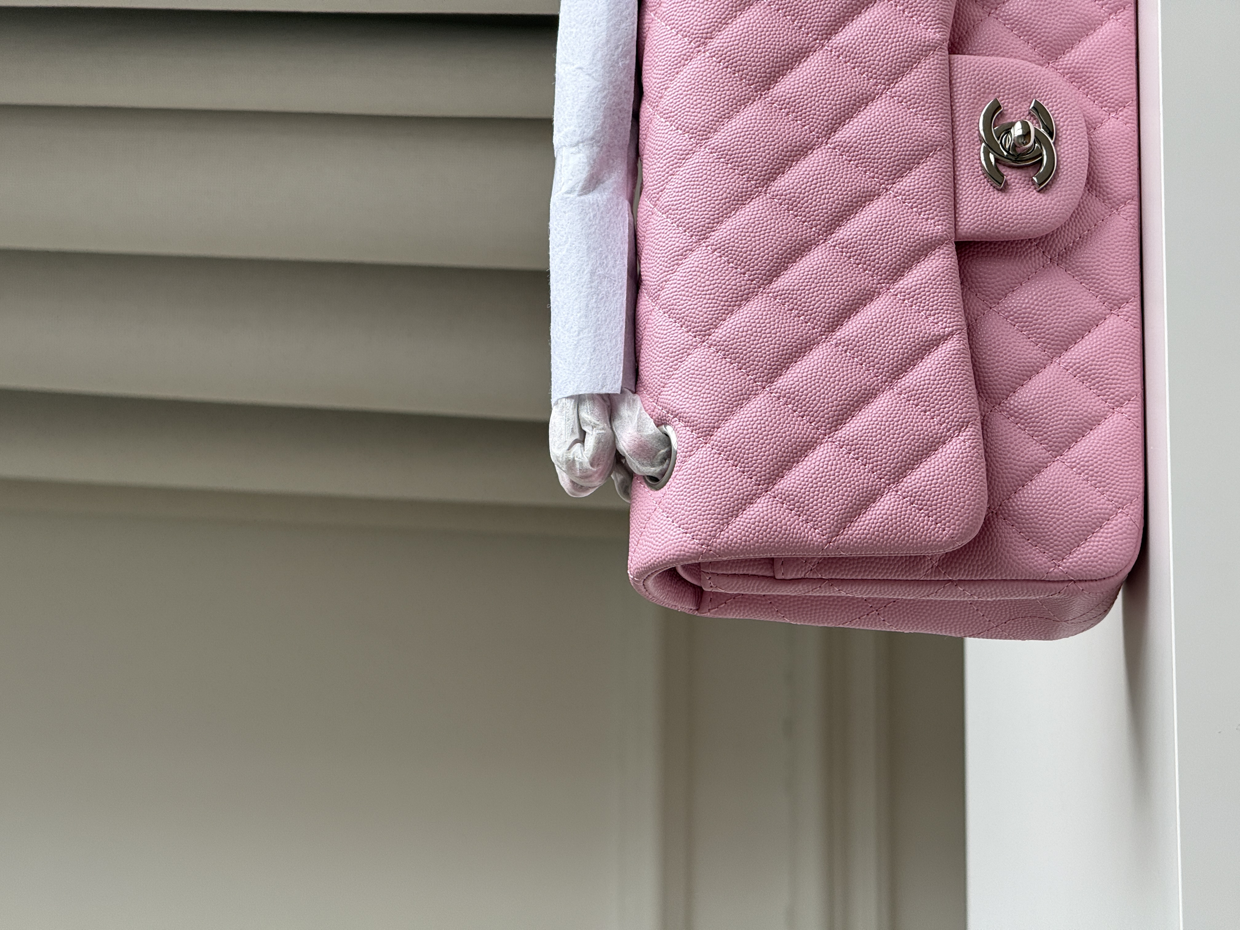 Chanel Sakura Pink Caviar Leather Medium Classic Flap Silver CC Chain Bag