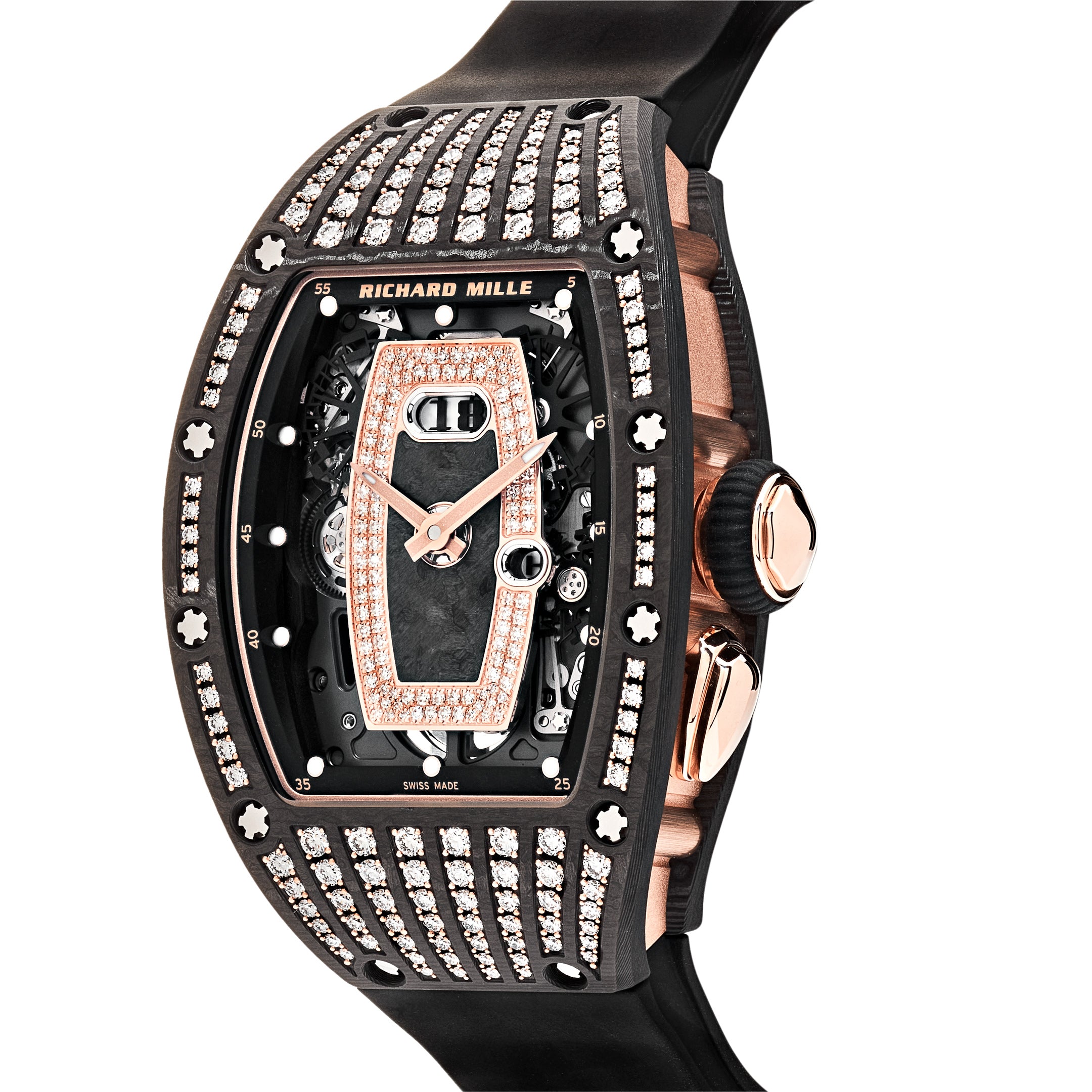 Richard Mille Ladies' Rose Gold Carbon TPT Diamond Set RM 037【1:1 Replica】