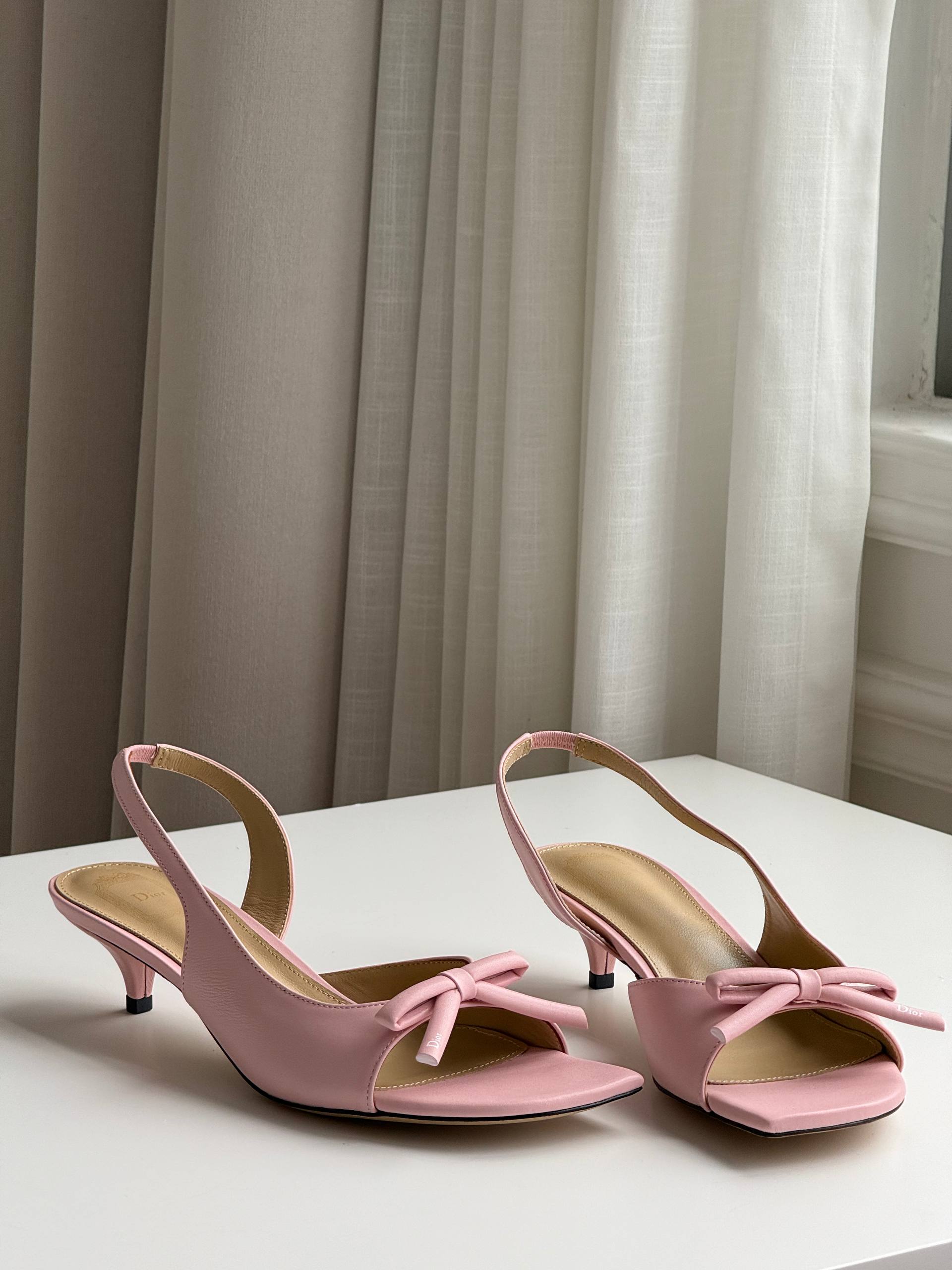 Dior Bow Heeled Slingback Sandal in Pink Lambskin