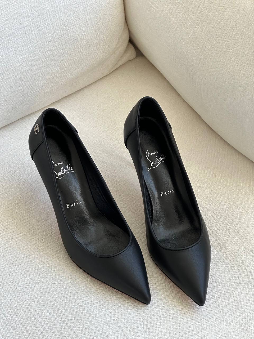 Christian Louboutin Pointed-toe CC Ornament Black Stiletto Heels with Signature Red Outsole