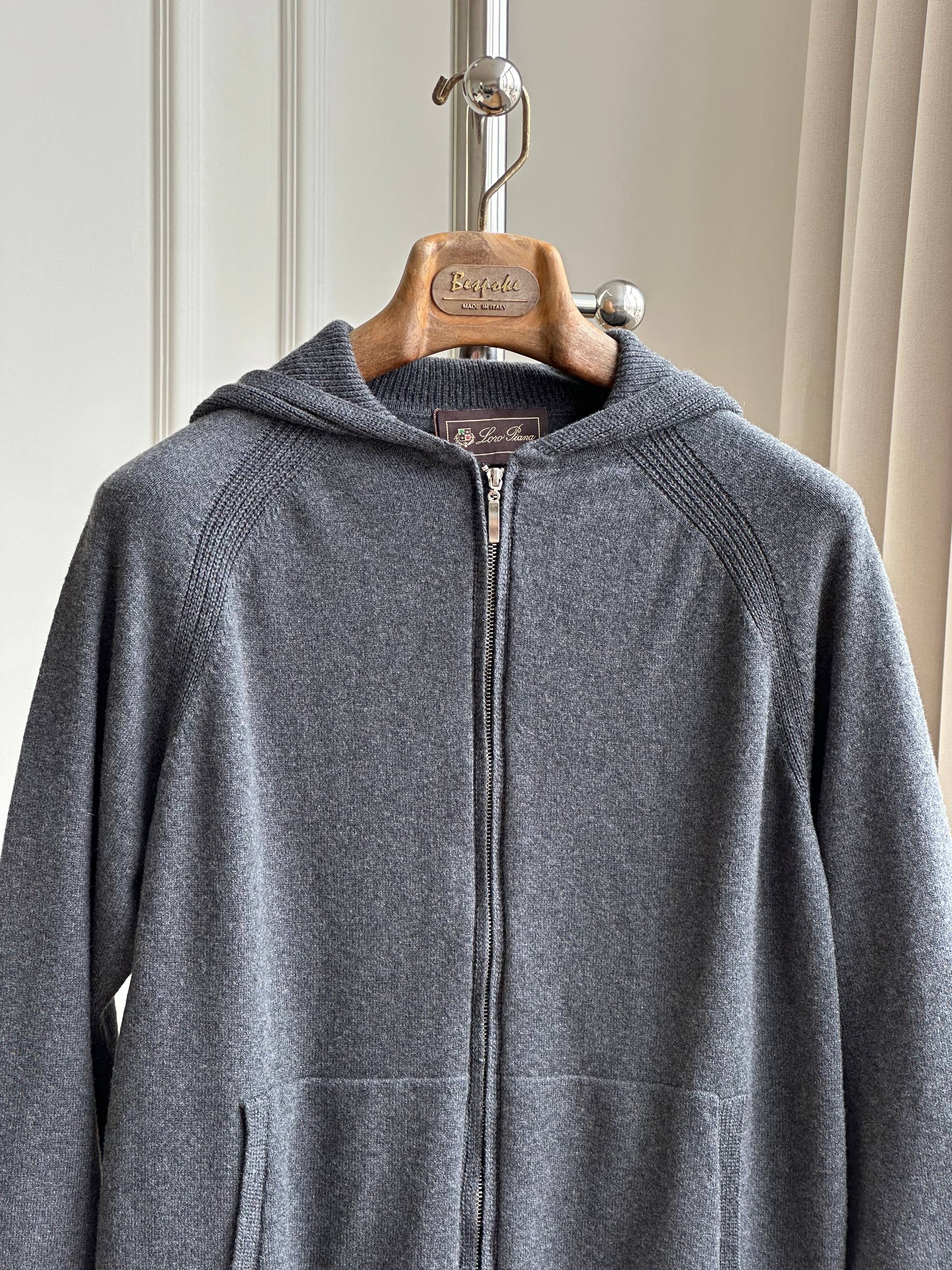 Solid Cashmere Zip-up Hooded Knit Cardigan
