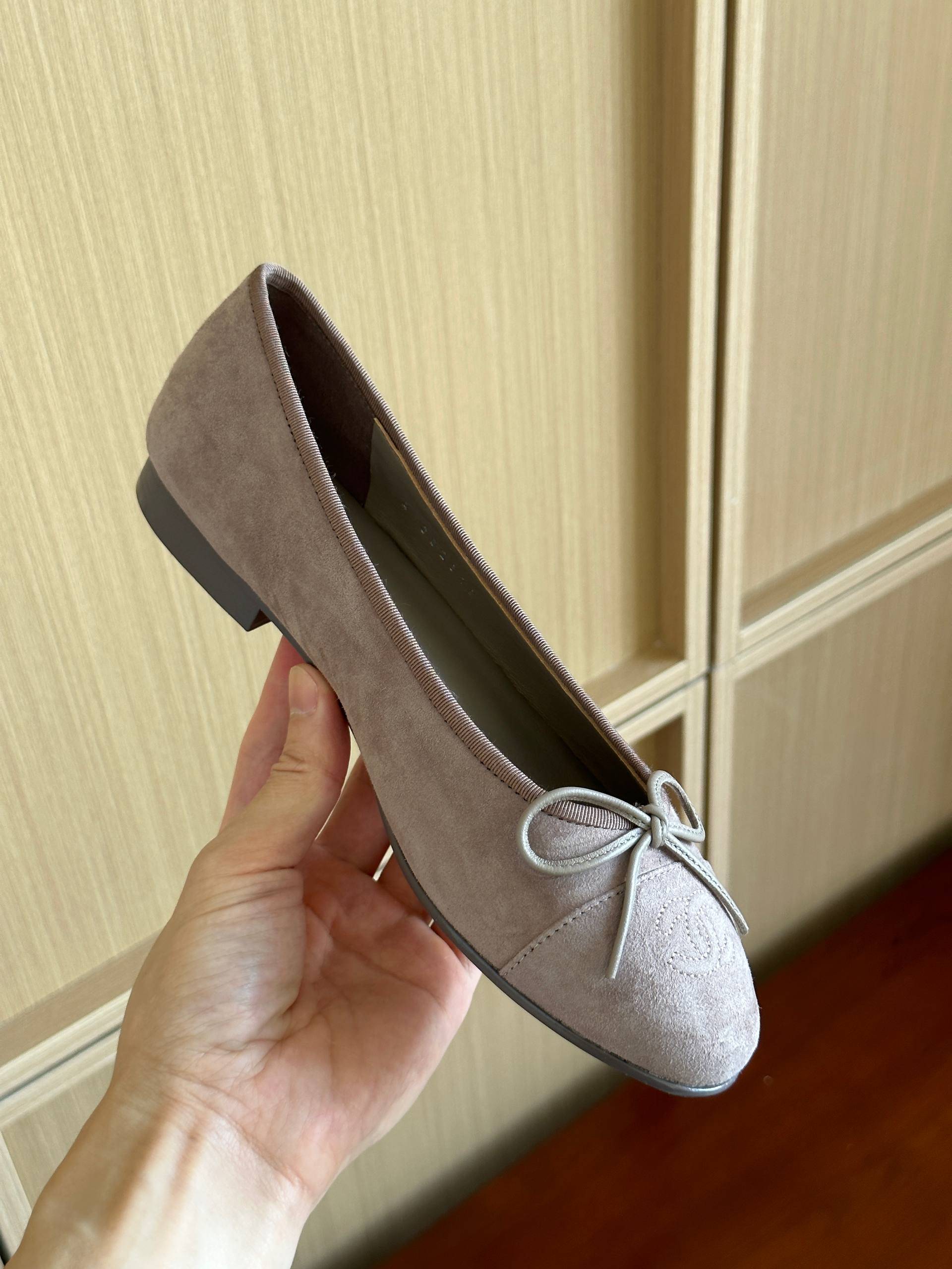 Chanel Dusty Pink Suede Bow Flat Ballet Shoes