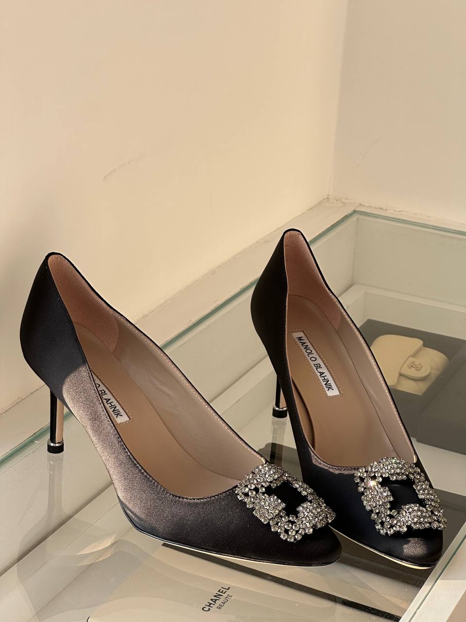 Manolo Blahnik Hangisi Crystal-Embellished Satin Pumps