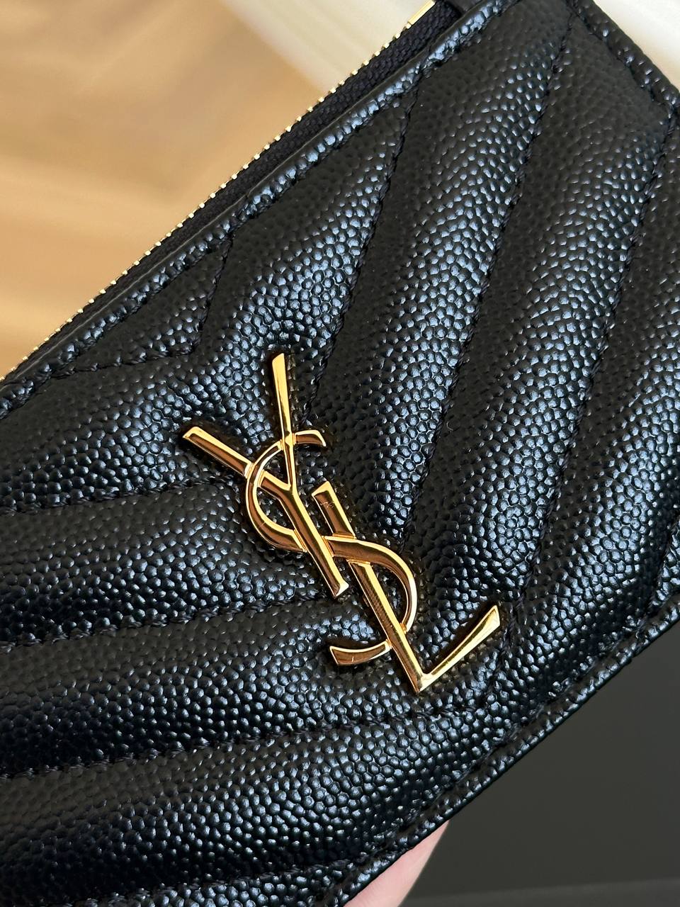 Saint Laurent Cassandre Matelassé Grain de Poudre Card Case / Coin Purse