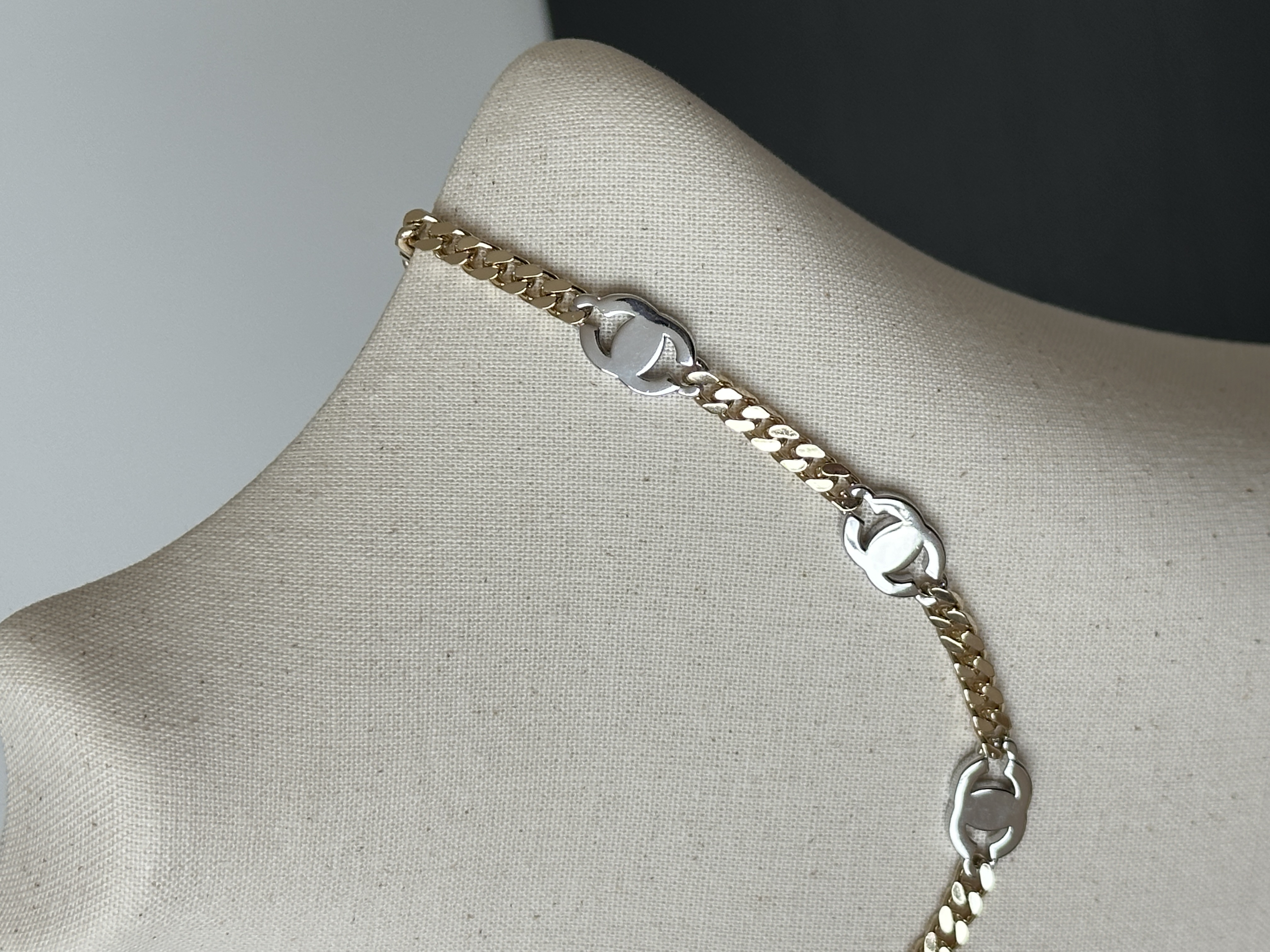 Chanel Two-Tone Gold & Silver Cuban Chain Interlocking CC Link Choker Necklace