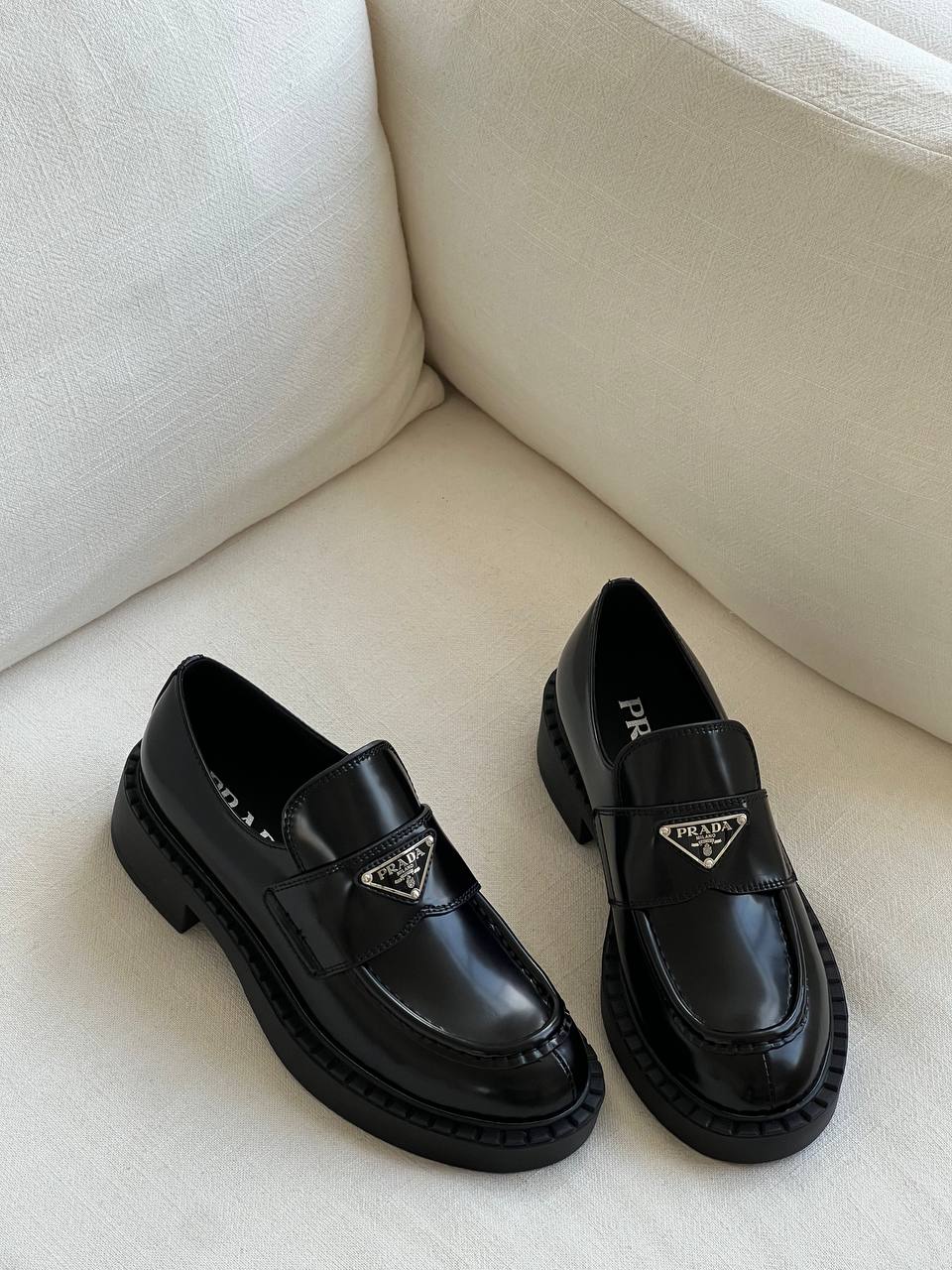 Prada Black Smooth Leather Monolith Platform Loafers