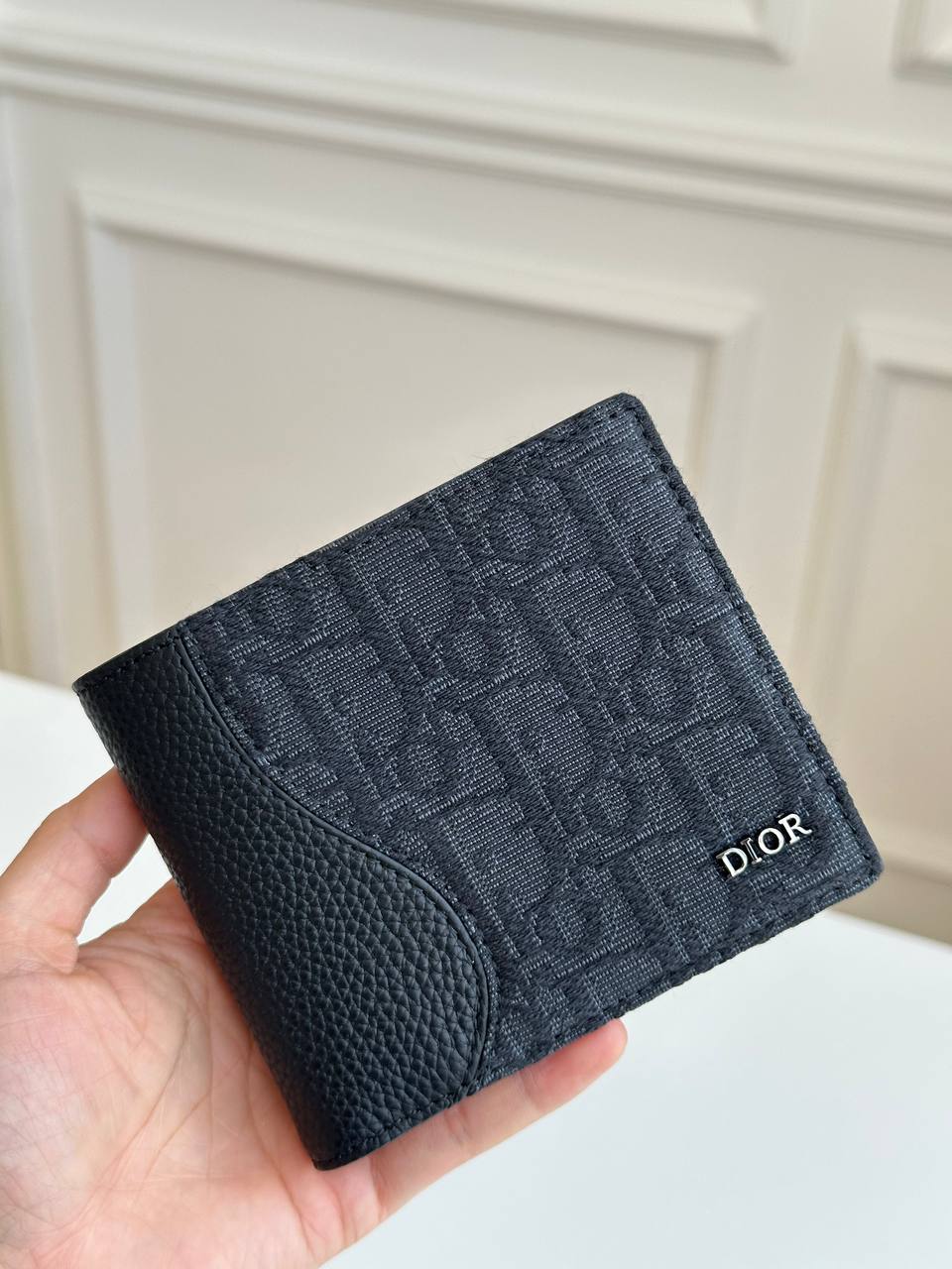 Dior Oblique Jacquard & Grained Leather Bi-Fold Wallet