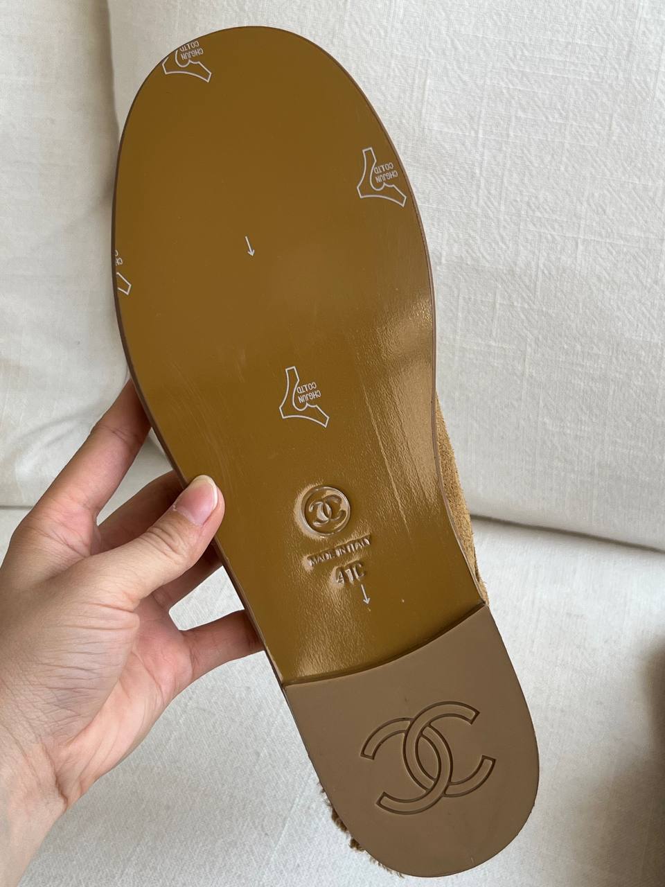 CHANEL Shearling Lined Suede Slingback Loafer Mules